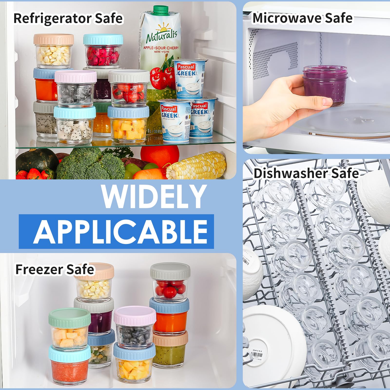 DRKIO 6 pcs Baby Food Storage Containers 4 Oz Small Glass Jars with Lids