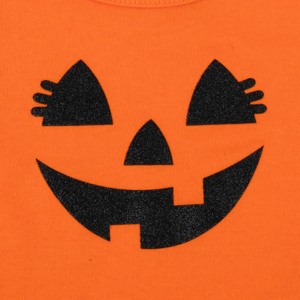 Baby Girl Halloween Outfit 4-Piece Pumpkin Set – Jack-O’-Lantern Bodysuit, Striped Pants, Tutu Skirt & Headband (9 months)