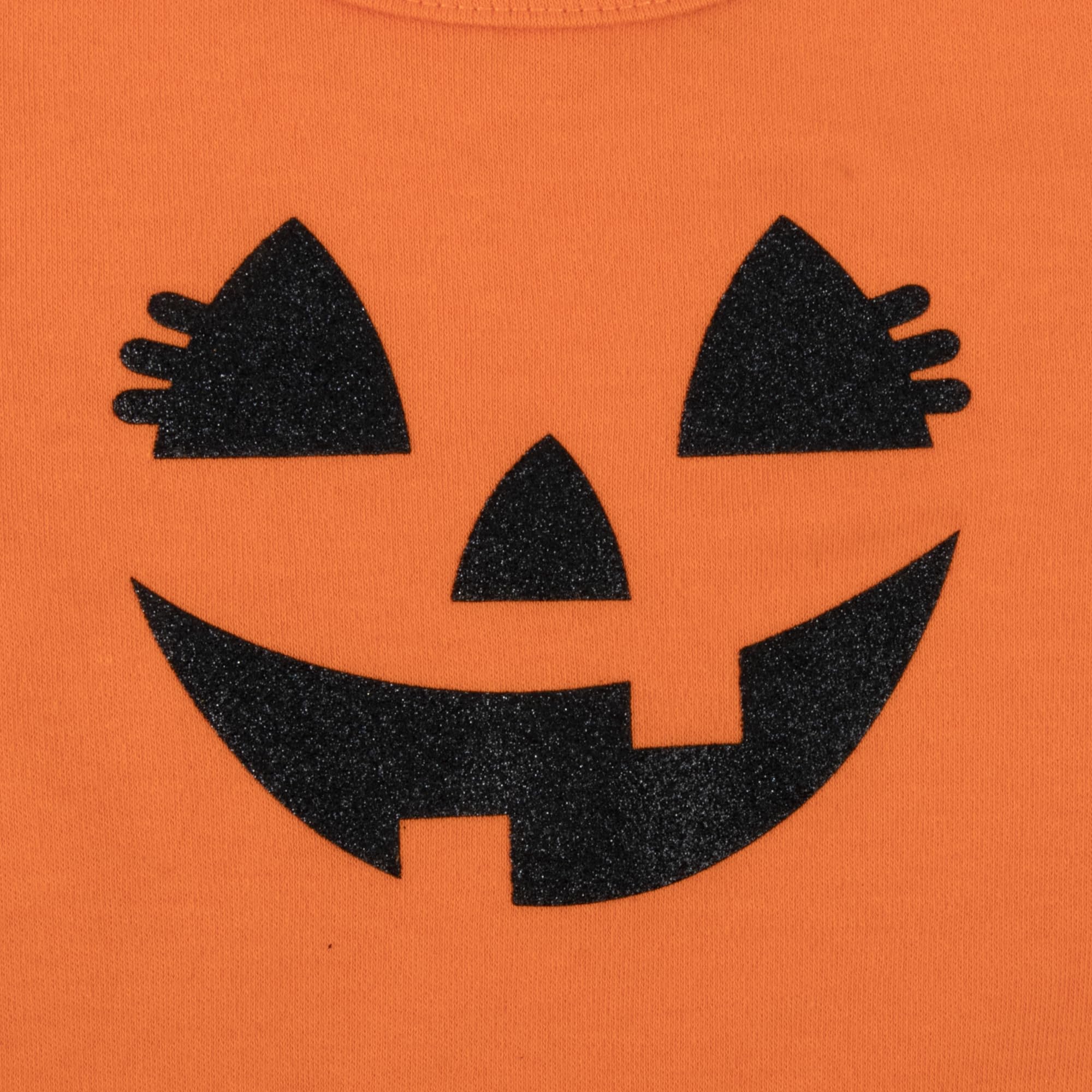Baby Girl Halloween Outfit 4-Piece Pumpkin Set – Jack-O’-Lantern Bodysuit, Striped Pants, Tutu Skirt & Headband (9 months)