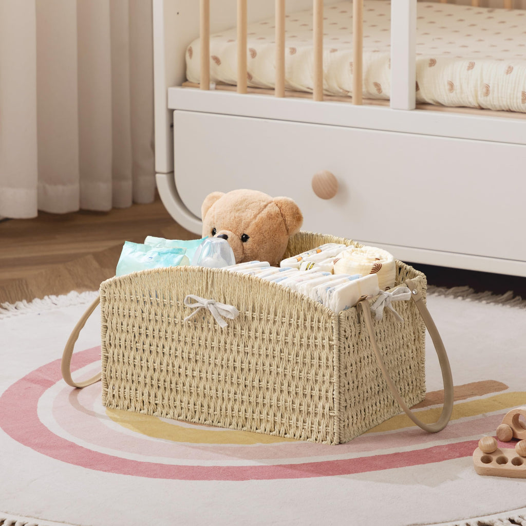 HBlife Diaper Caddy Organizer Detachable Portable Hand-Woven Storage Basket
