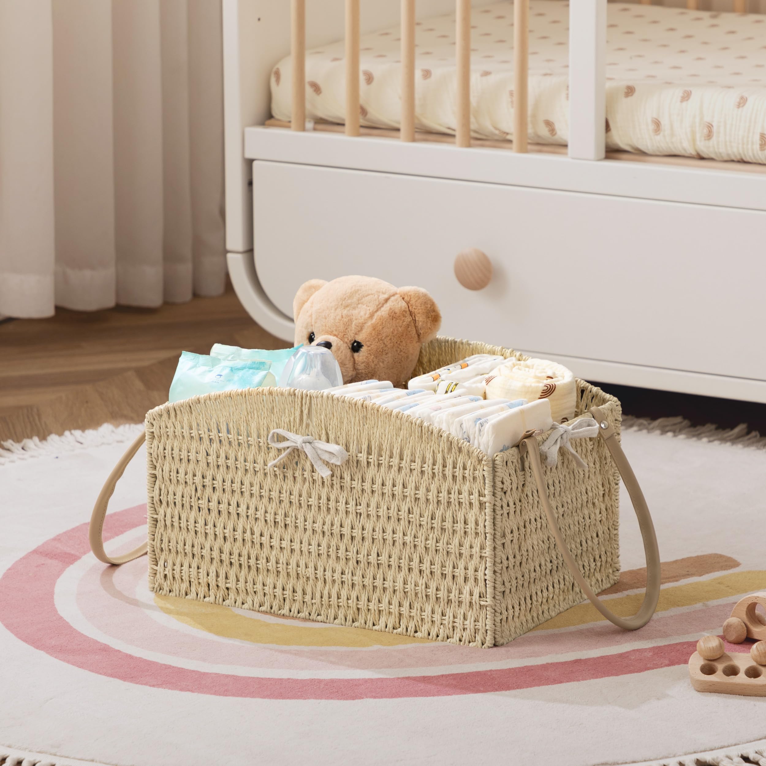 HBlife Diaper Caddy Organizer Detachable Portable Hand-Woven Storage Basket