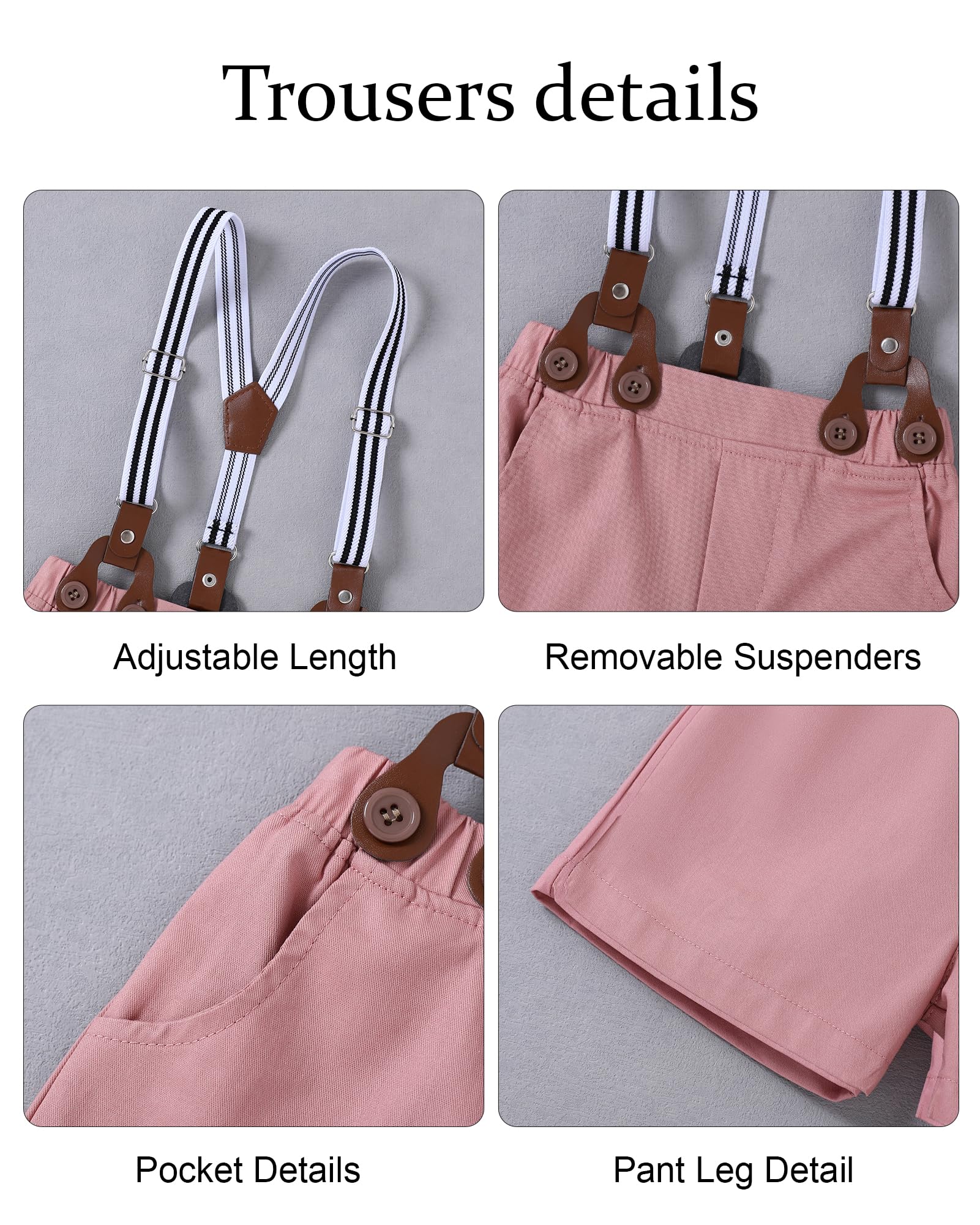 Boys Suit Boys Wedding Outfit Pink Boy Dress Shirt with Bowtie/Suspender Pants Big Kid Gentleman Outfits 8-9 Years.