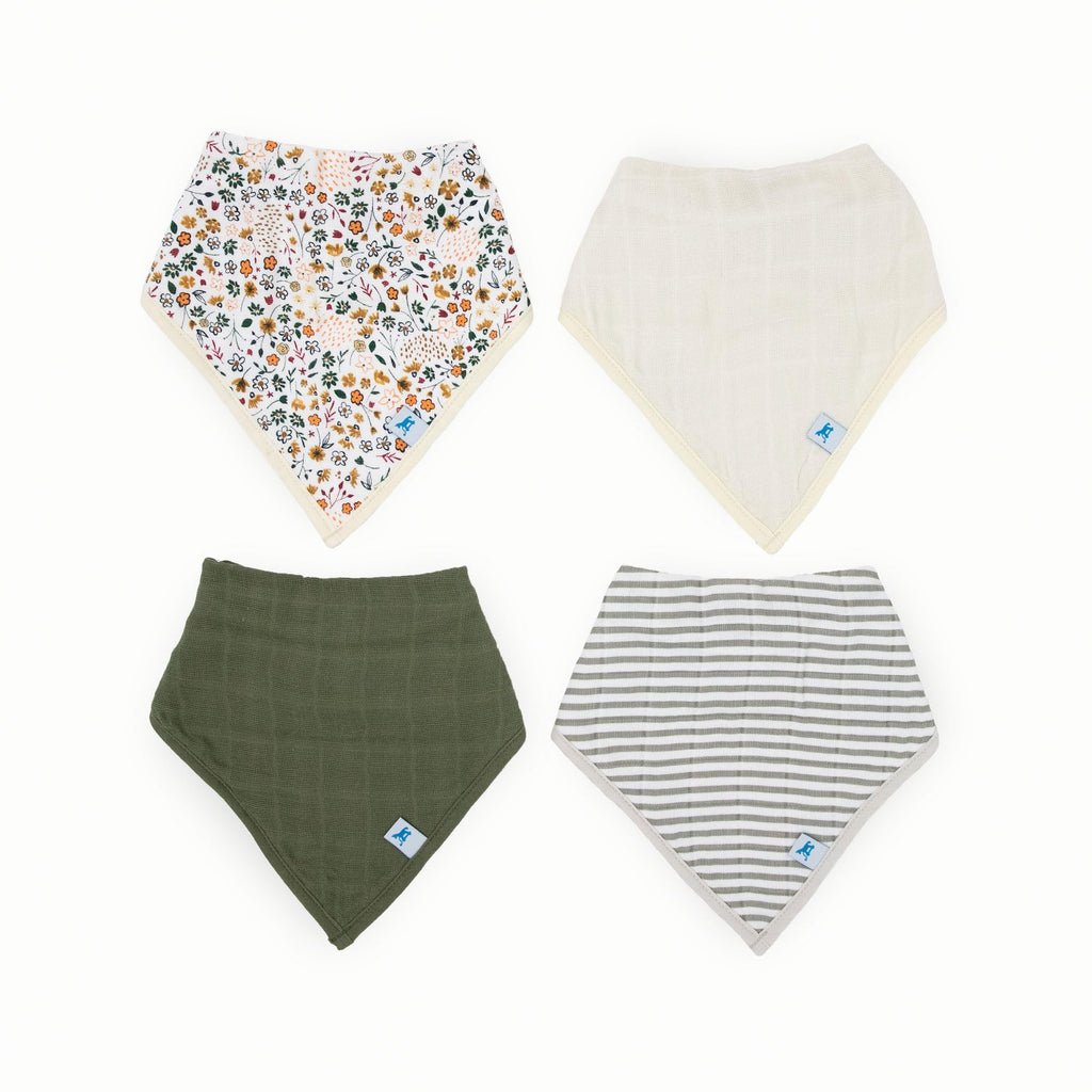Little Unicorn Baby Bandana Bib 4 pack | Absorbent, Extra Soft Cotton for Drooling & Teething | Adjustable fit (Dino Friends)