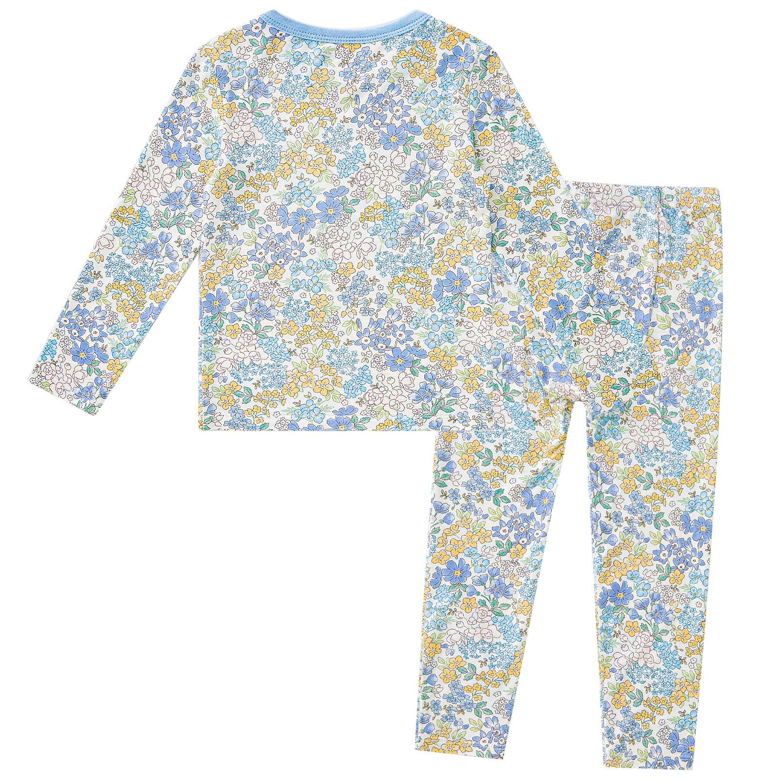 pureborn Toddler Viscose From Bamboo Pajamas Set Pjs - Little Girl Long Sleeve Snug Fit Soft Sleepwear 2pcs Blue Floral 4-5T