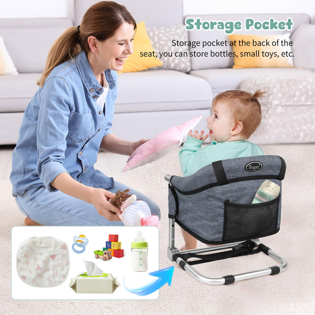 Booster Seat for Dining Table, 3-in-1 Portable Toddler Booster Chair with Safety Buckle, Height Adjustable & Foldable Baby Feeding Seat, Travel High Chair with Washable Cover & Storage Pocket - Red