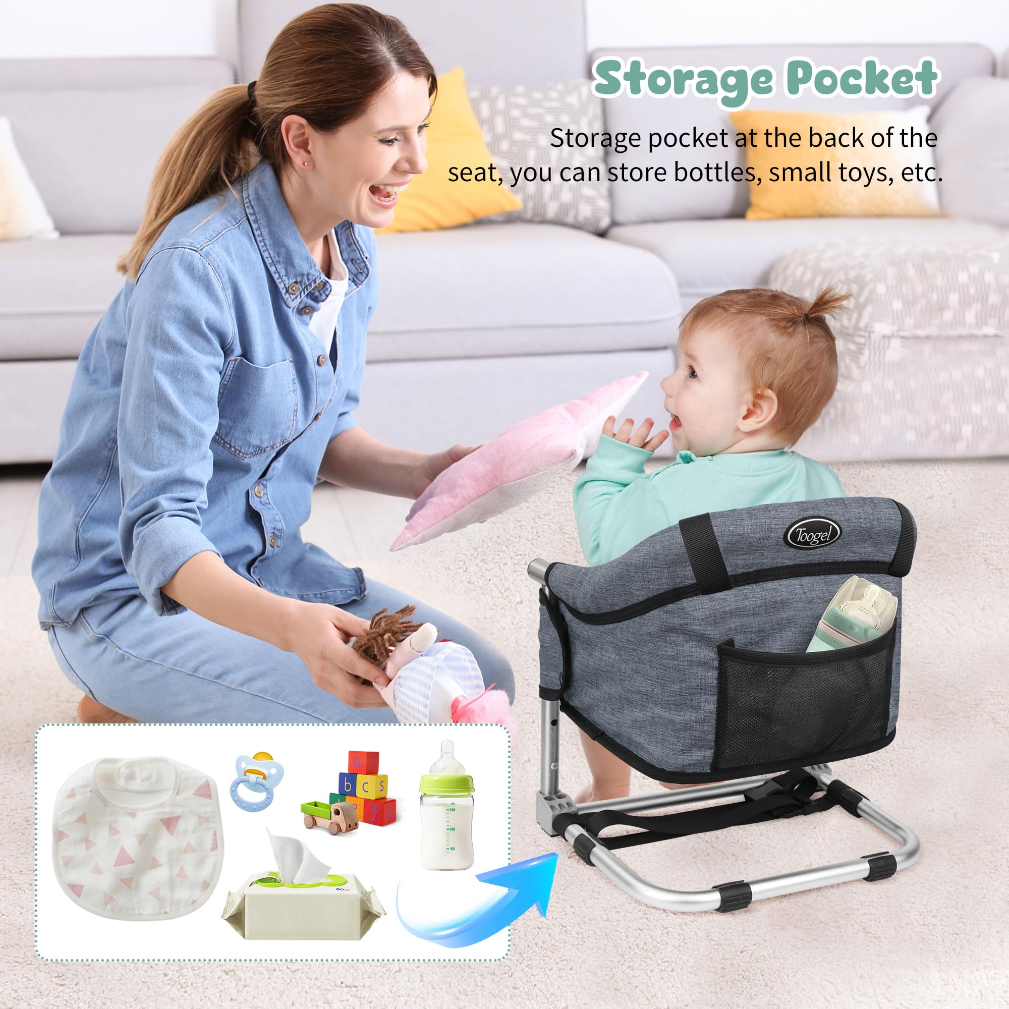Booster Seat for Dining Table, 3-in-1 Portable Toddler Booster Chair with Safety Buckle, Height Adjustable & Foldable Baby Feeding Seat, Travel High Chair with Washable Cover & Storage Pocket - Red