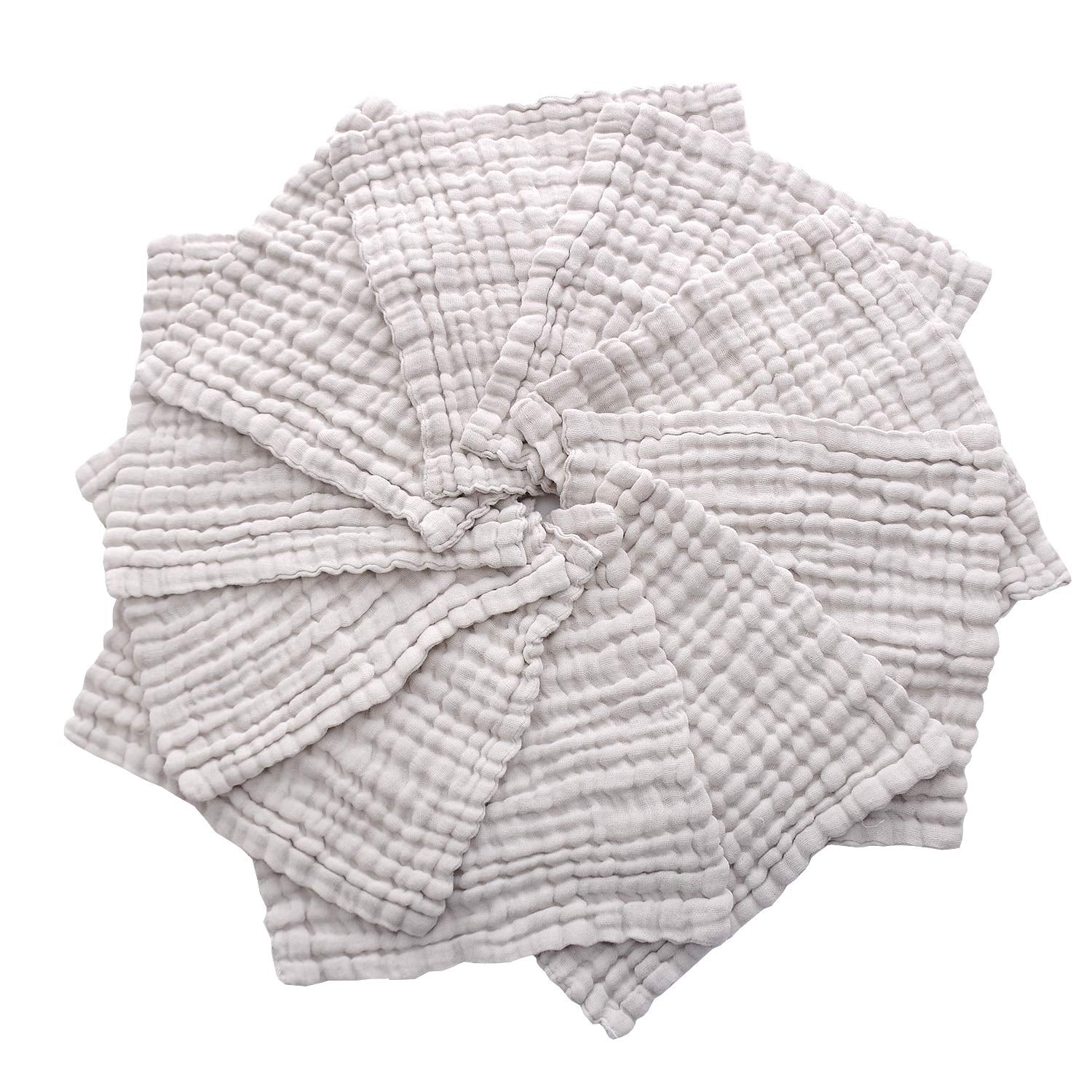 MUKIN Baby Washcloths - Natural Cotton Baby Wipes - Soft Newborn Face Towel for Sensitive Skin - 10 Pack, 12x12 inches
