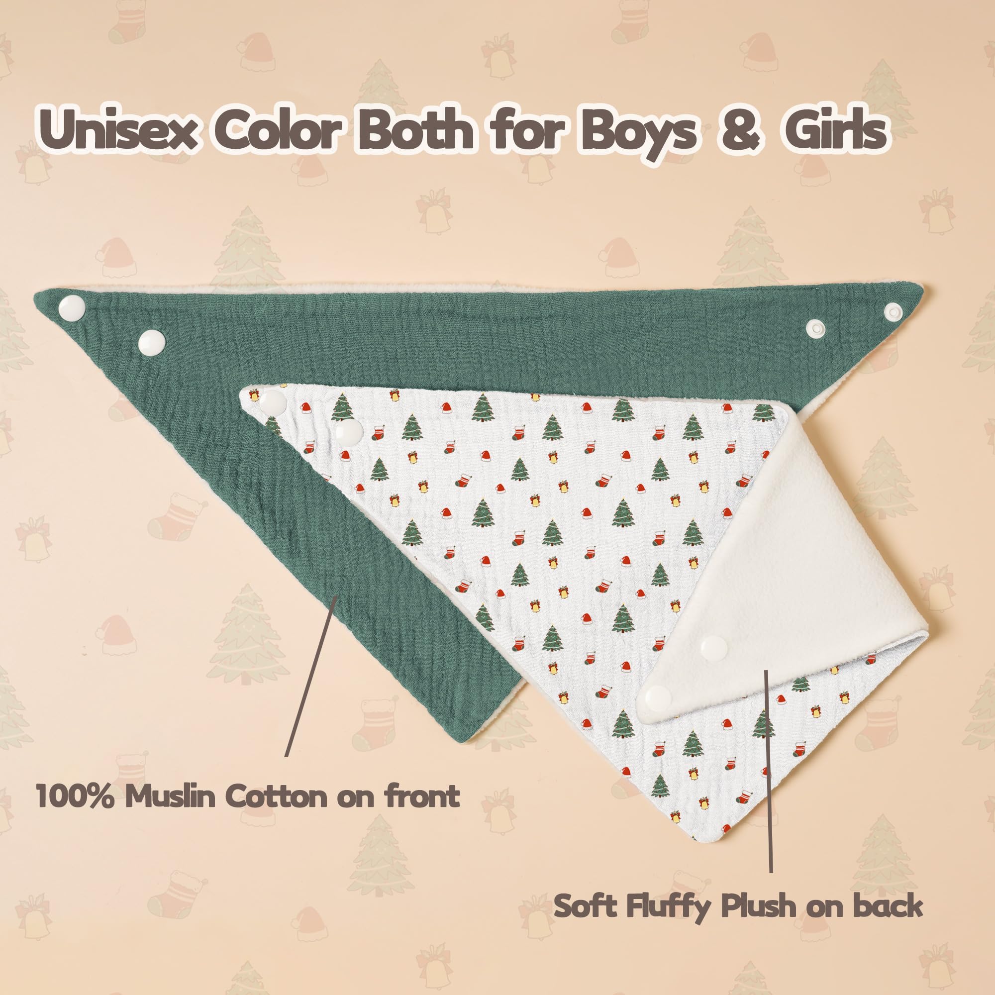 Susurration Muslin Baby Drool Bibs 6Pack Soft Triangular Adjustable Baby Bandana Bibs for Unisex Girls & Boys (Merry Christmas)