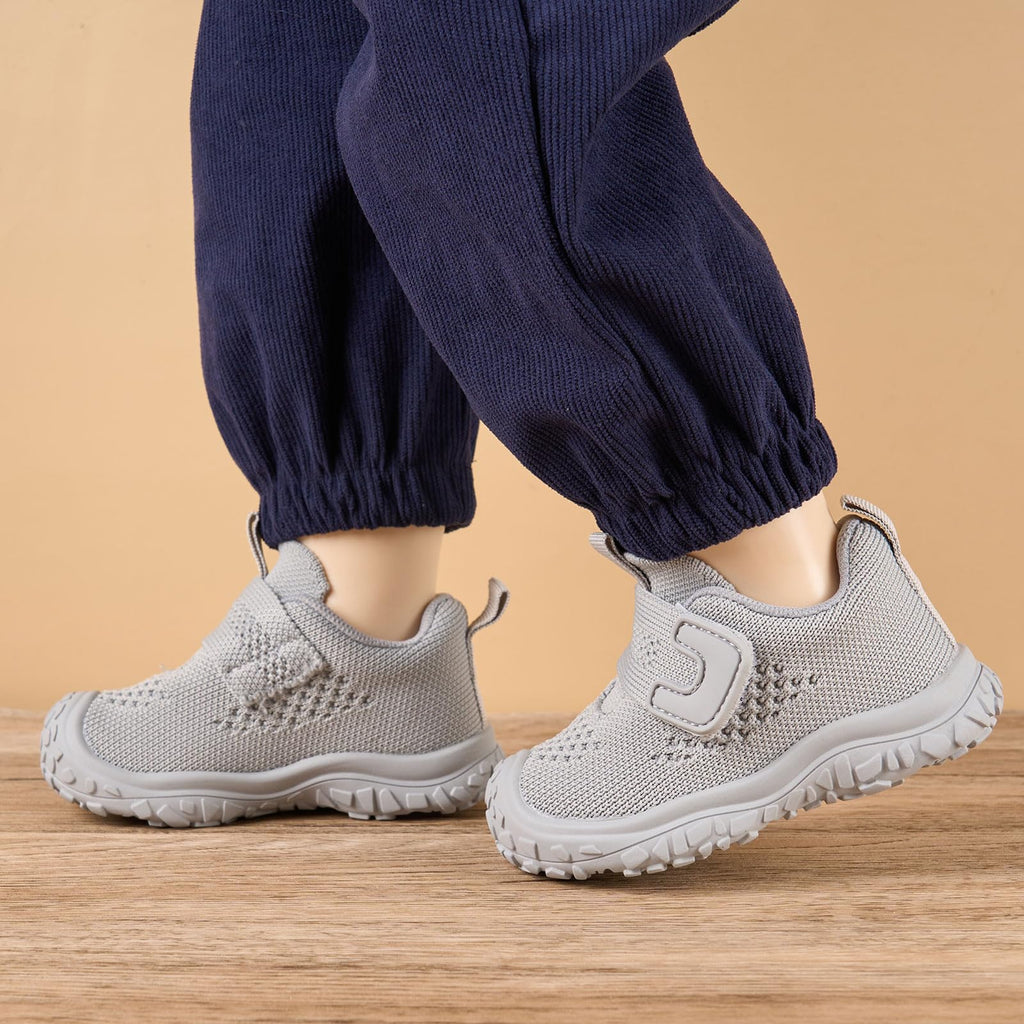 Newsonet Baby Shoes Boys Girls First Walker Sneakers Walking Non-Skid Lightweight Mesh Shoes Grey Size 12-18 Months Toddler
