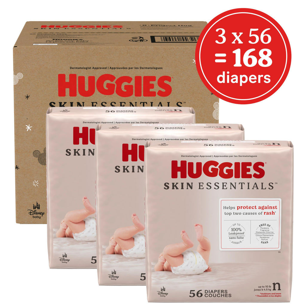 Huggies Size Newborn Diapers, Skin Essentials Baby Diapers, Size Newborn (6-9 lbs), 168 Count