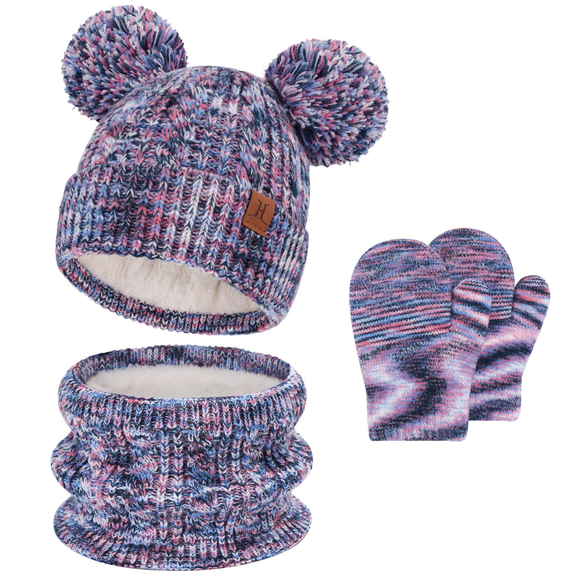 Kids Toddler Winter Hats Touchscreen Scarfs Gloves Set Pompom Beanie Caps Neck Warmer with Fleece for 5-8 Years Old Baby Girls Boys Gifts
