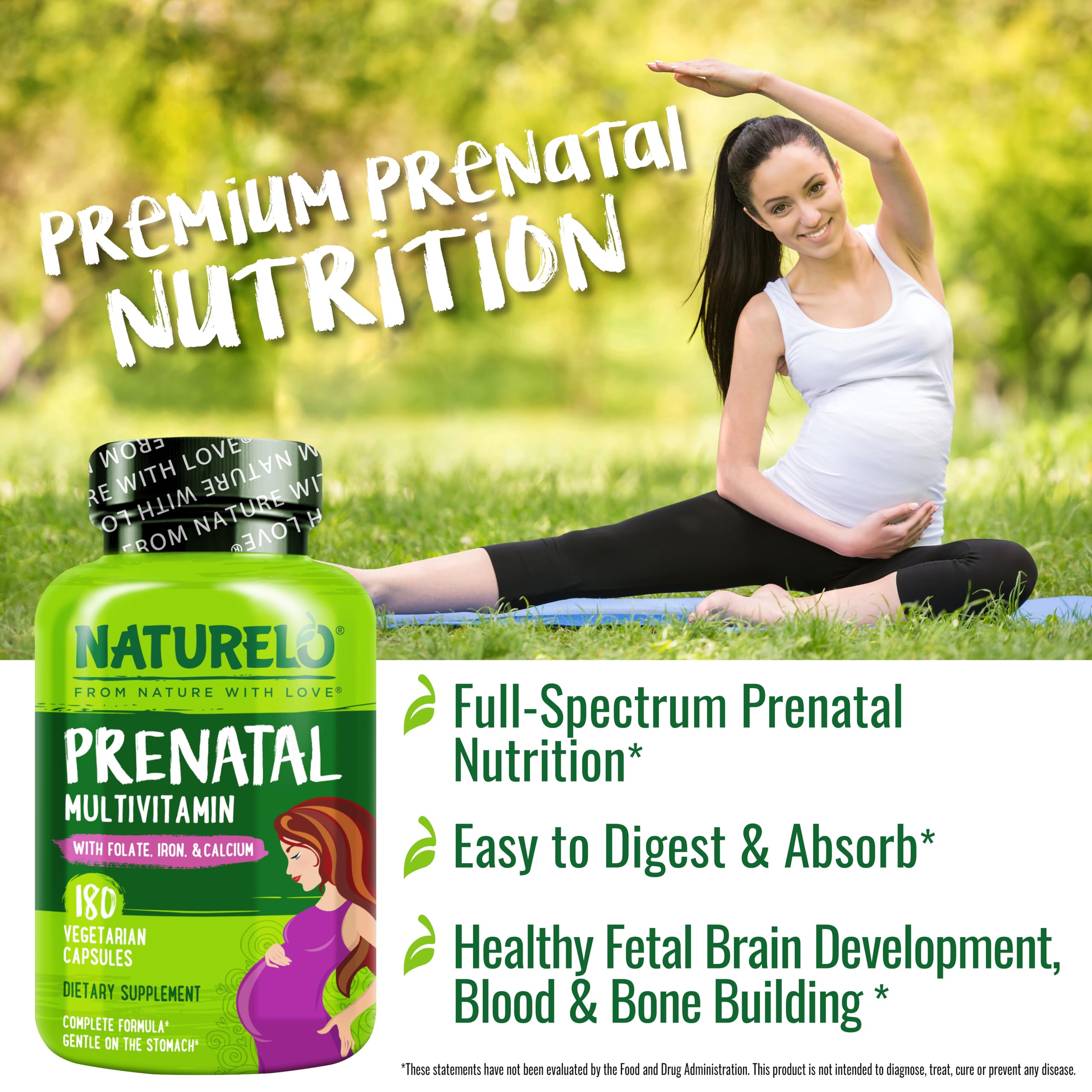 NATURELO Prenatal Multivitamin with Choline & Folate, 180 Capsules