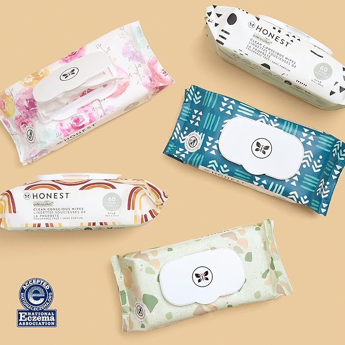 The Honest Company Clean Conscious Multi-Use Wipes Hypoallergenic and Unscented for Sensitive Baby Skin Over 99% Water Compostable Plant Based Baby Wipes Terrazzo 36 Count