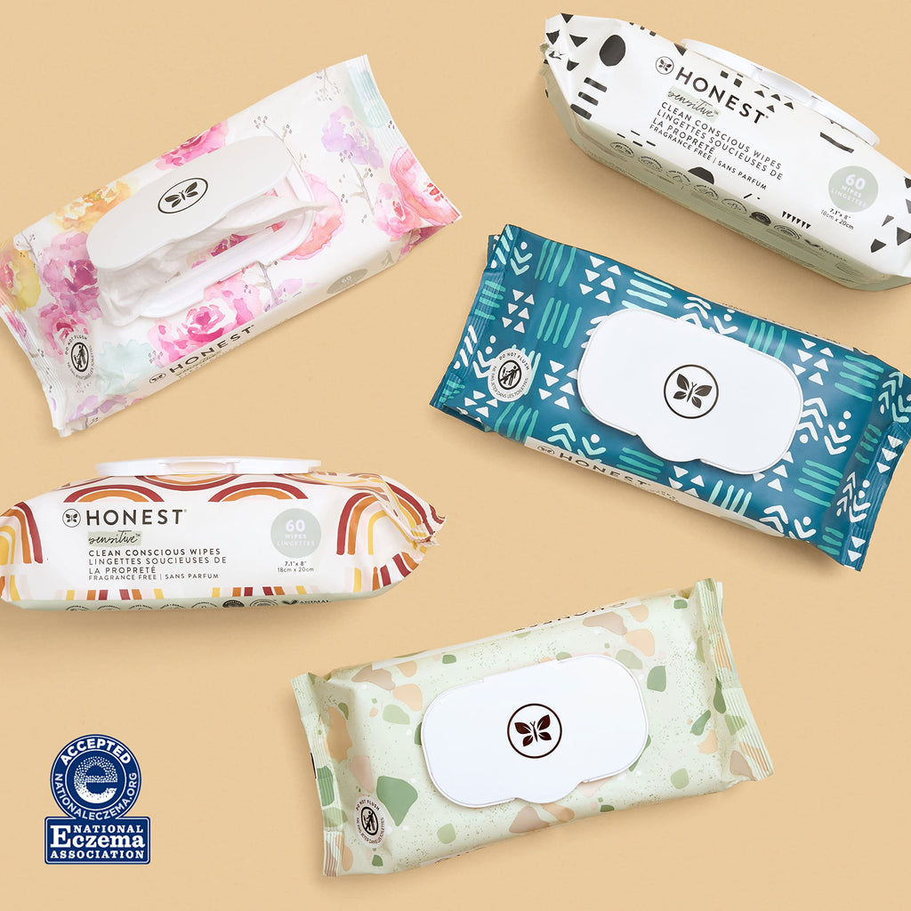 The Honest Company Hypoallergenic Multi-Use Baby Wipes for Sensitive Baby Skin Rainbow 60 Count