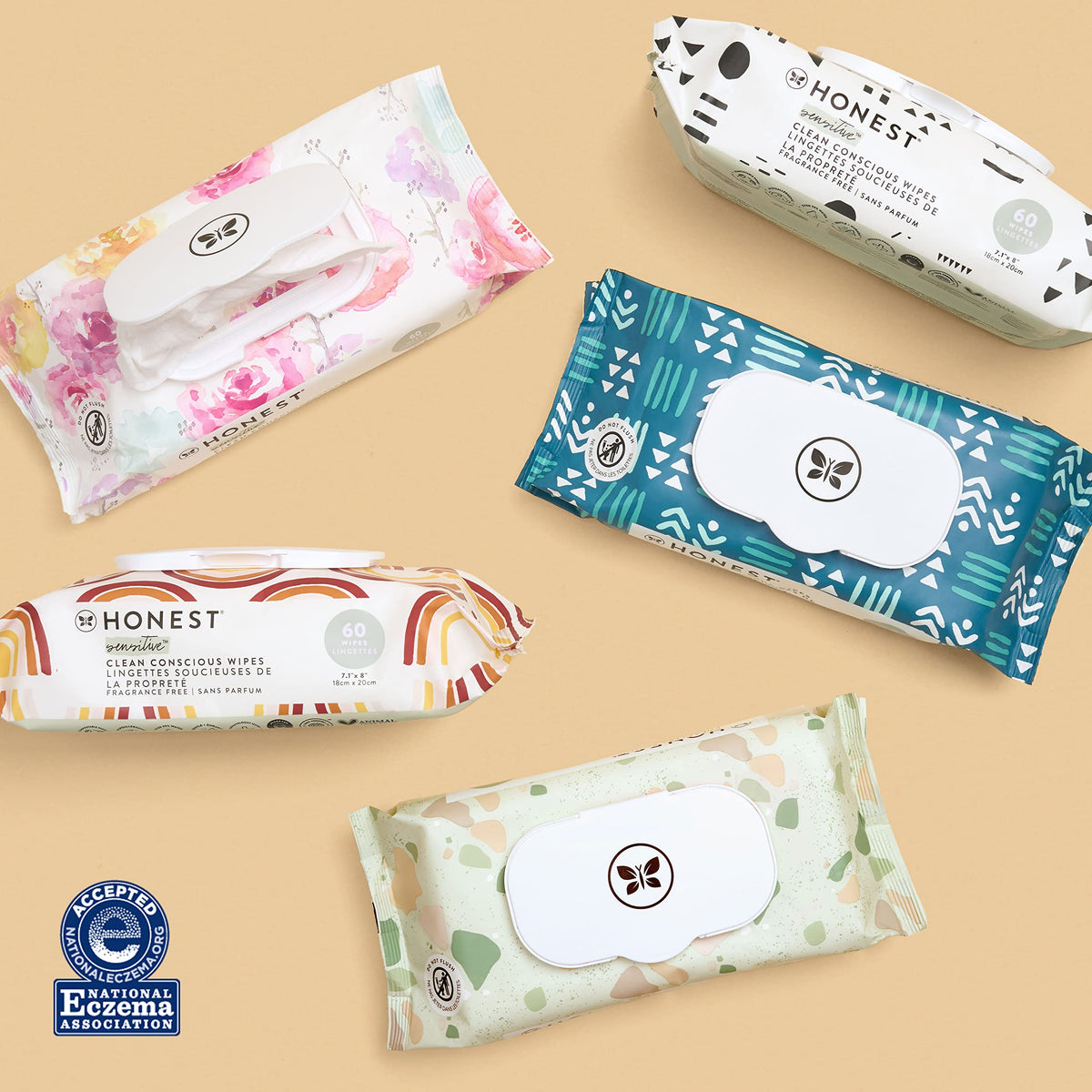 The Honest Company Hypoallergenic Multi-Use Baby Wipes for Sensitive Baby Skin Rainbow 60 Count