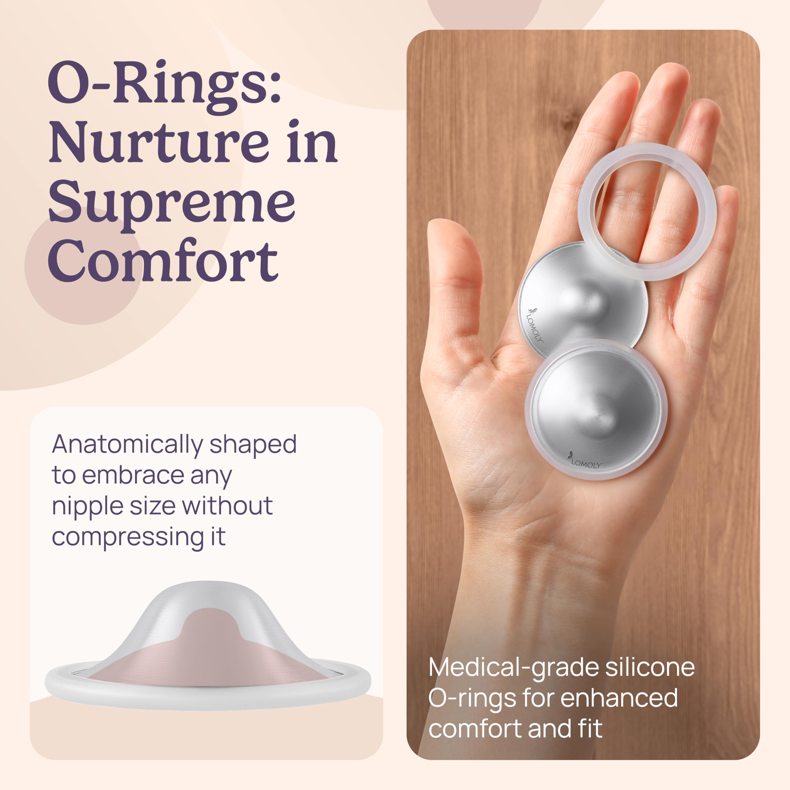 LOMOLY Silver Nursing Cups: Pure 999 Silver Nipple Shield to Relieve Soreness; Silver Nipple Covers Breastfeeding Set w/Breast Shells, Silicone Rings, and Hands-Free Breast Pump