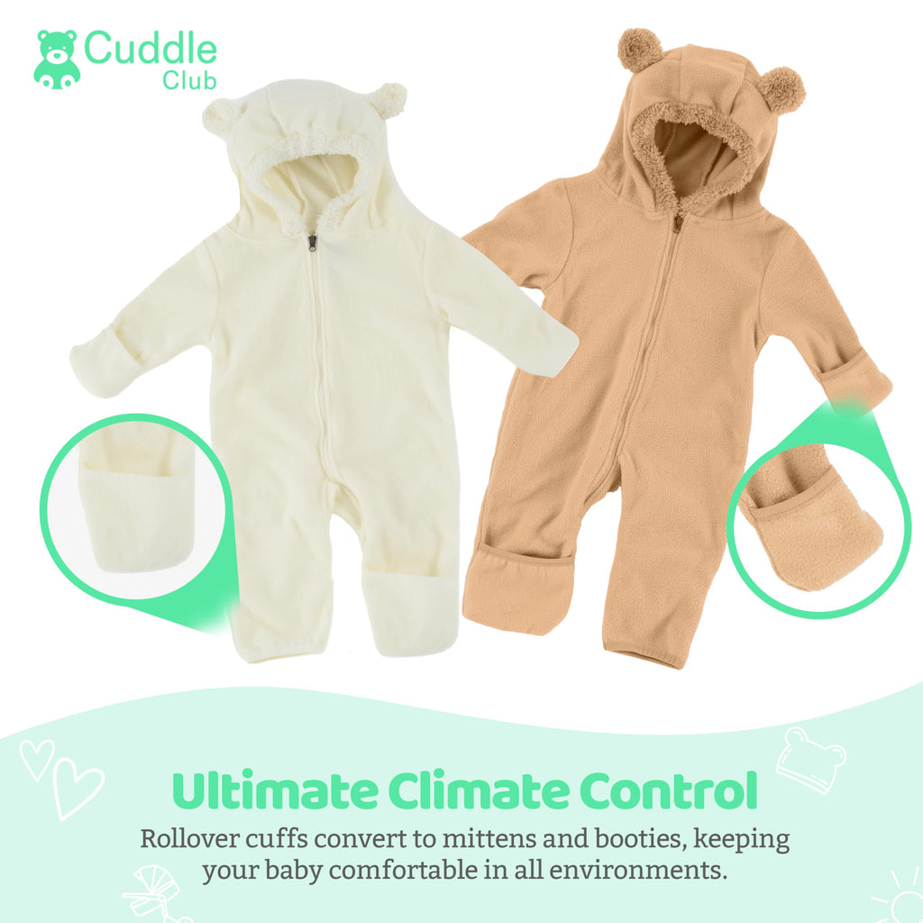 Cuddle Club Fleece Baby Bunting Bodysuit – Infant One Piece Kids Hooded Romper Outerwear Toddler Jacket