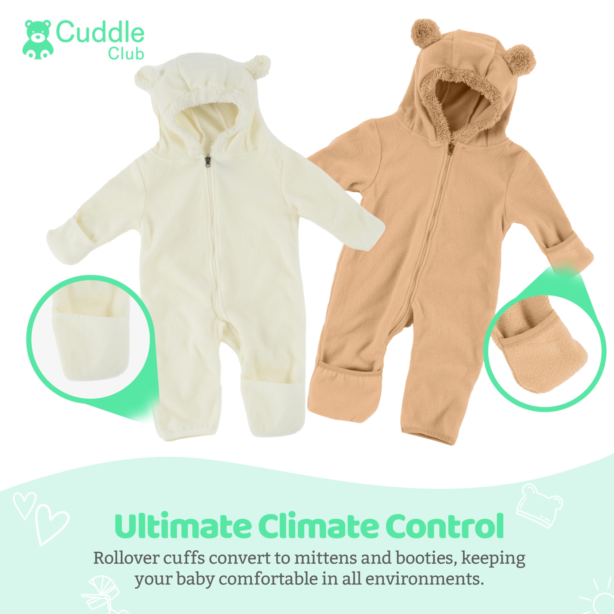 Cuddle Club Fleece Baby Bunting Bodysuit – Infant One Piece Kids Hooded Romper Outerwear Toddler Jacket