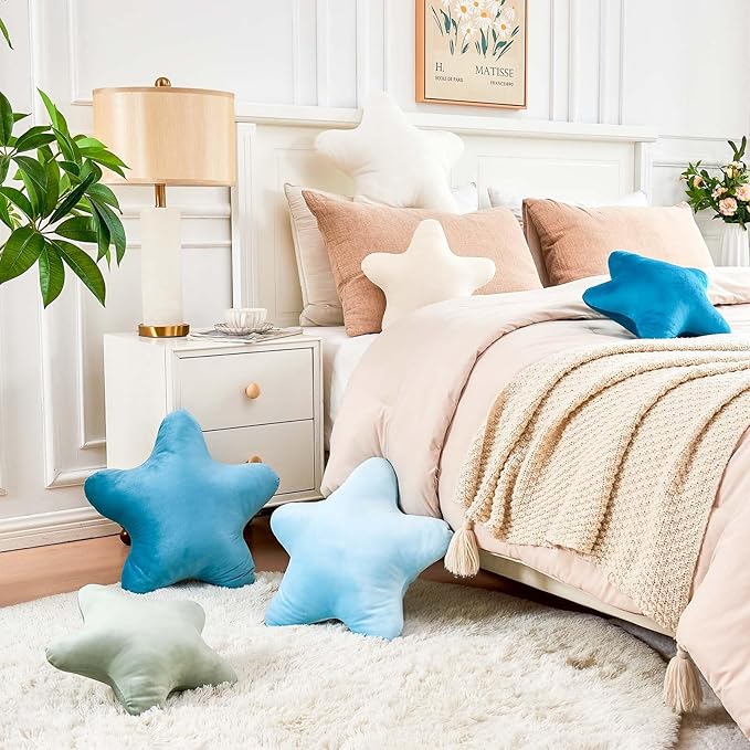 White Star Throw Pillow, Cute Star Pillow Room Decor, Soft 14.9" Star Shaped Decorative Throw Pillow for Bedroom, Star Plush Floor Cushions Pillows