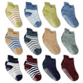 ZAPLES Baby Boys Non Slip Grip Ankle Socks with Non Skid Soles for Infants Toddlers Kids, 12 Pairs, Stripes Assort, 8-10 Years