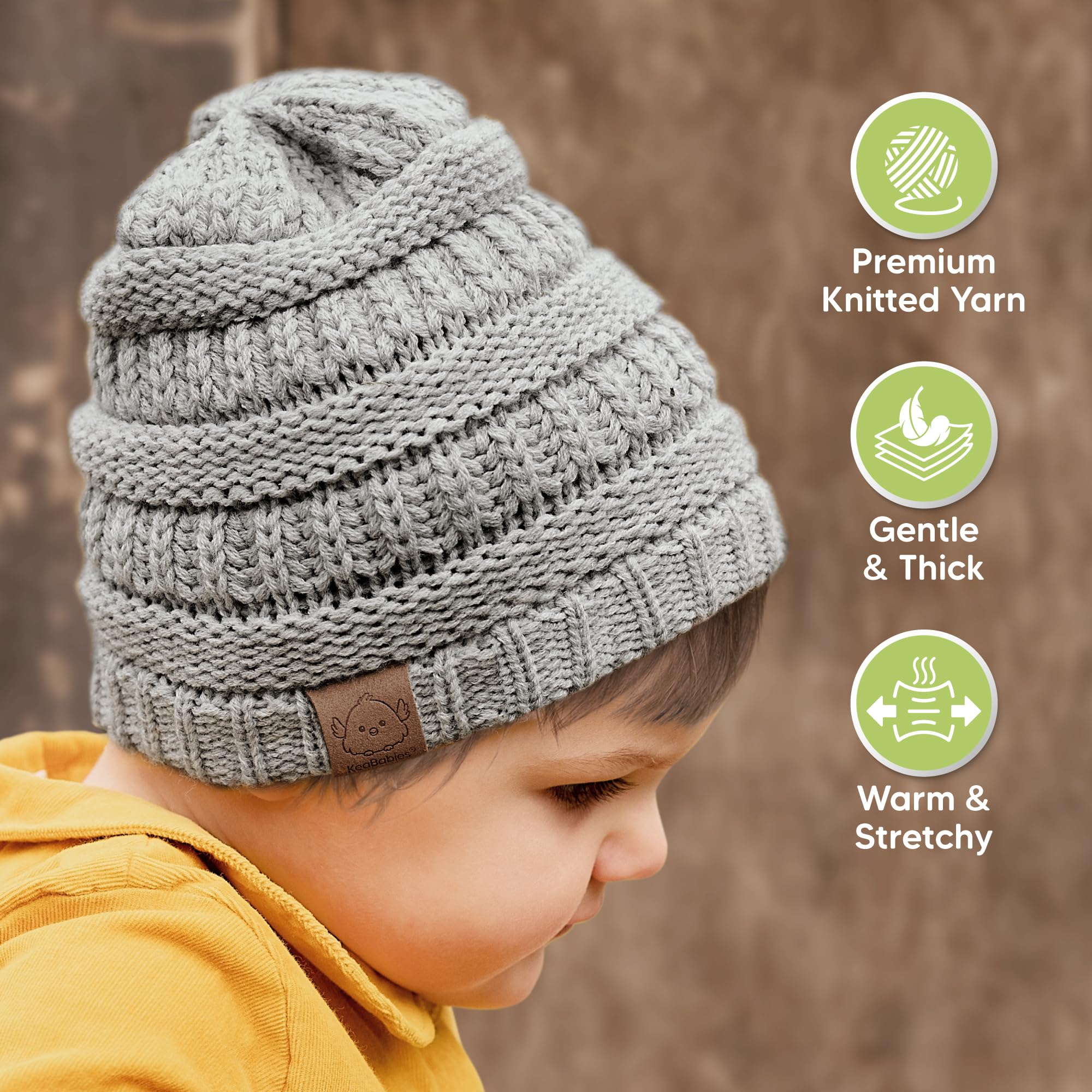 KeaBabies 3-Pack Baby Beanies for Boys, Girls,Soft Cute Baby Hat (Sweet Pea, 6-36M)