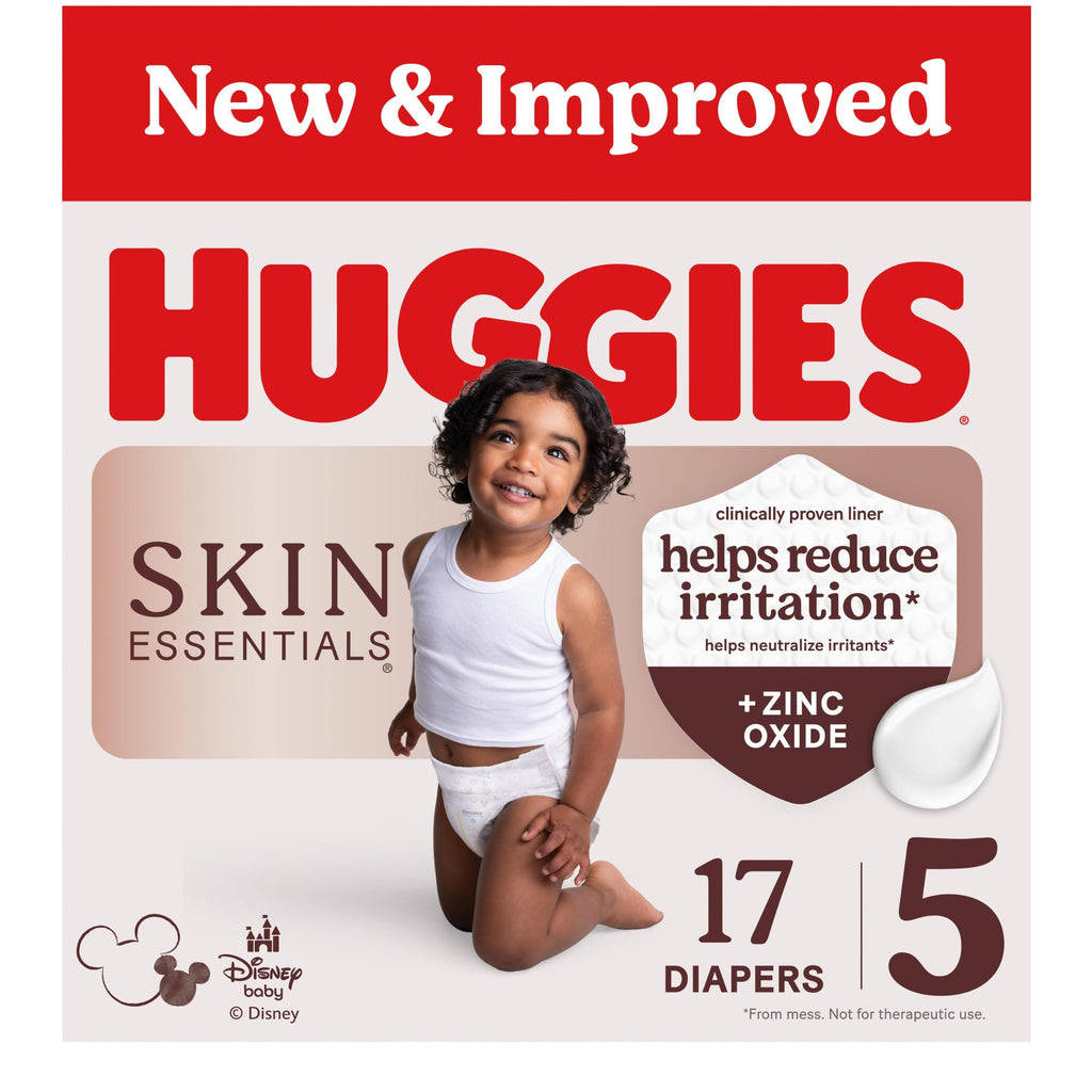 Huggies Size 5 Diapers, Skin Essentials Baby Diapers, Size 5 (27+ lbs), 17 Count, Packaging May Vary