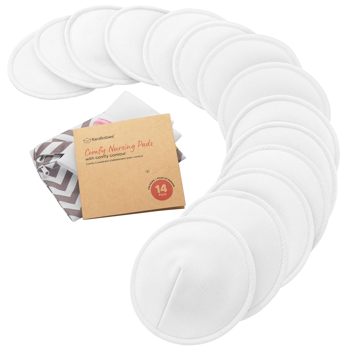 Organic Nursing Pads, 14 Washable Breast Pads,Wash Bag (Bare Beige, L 5")