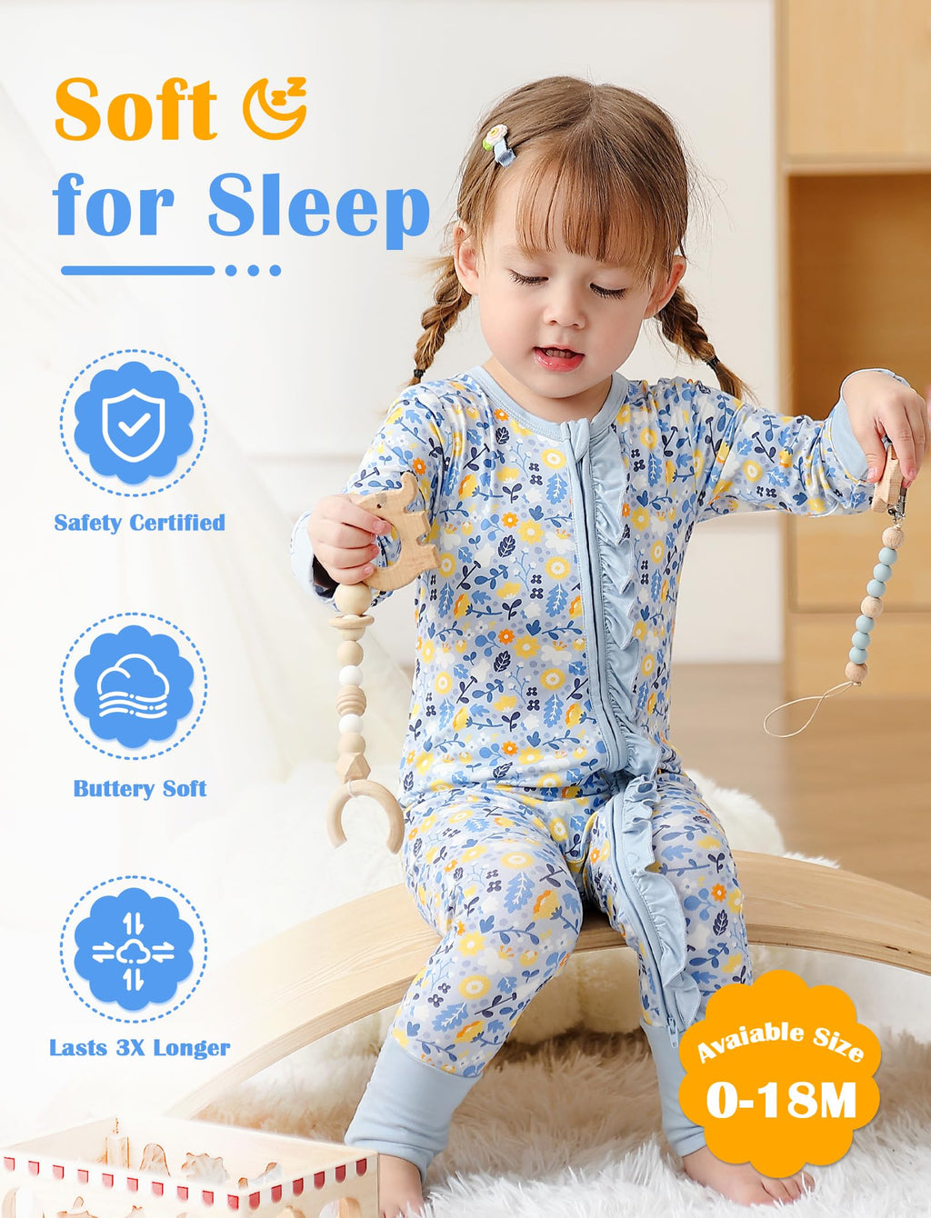 JunNeng Baby Girl Viscose from Bamboo Sleeper Pajamas with Mitten Cuffs 0-3M