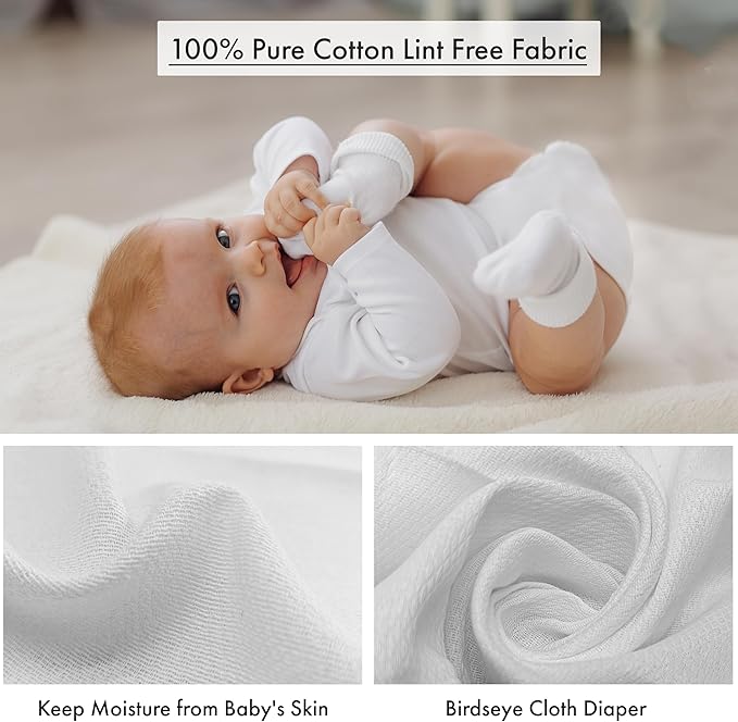 RUVANTI Unisex Birdseye Flat-Fold Cloth Diapers for Babies 6 Pack, 100% Cotton Reusable Diaper Inserts 23x23 Inches, White