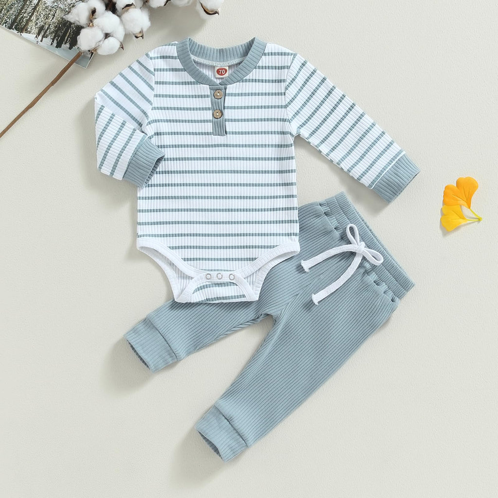MA&BABY Newborn Baby Boy Clothes Ribbed Knit Long Sleeve Romper Pants Set