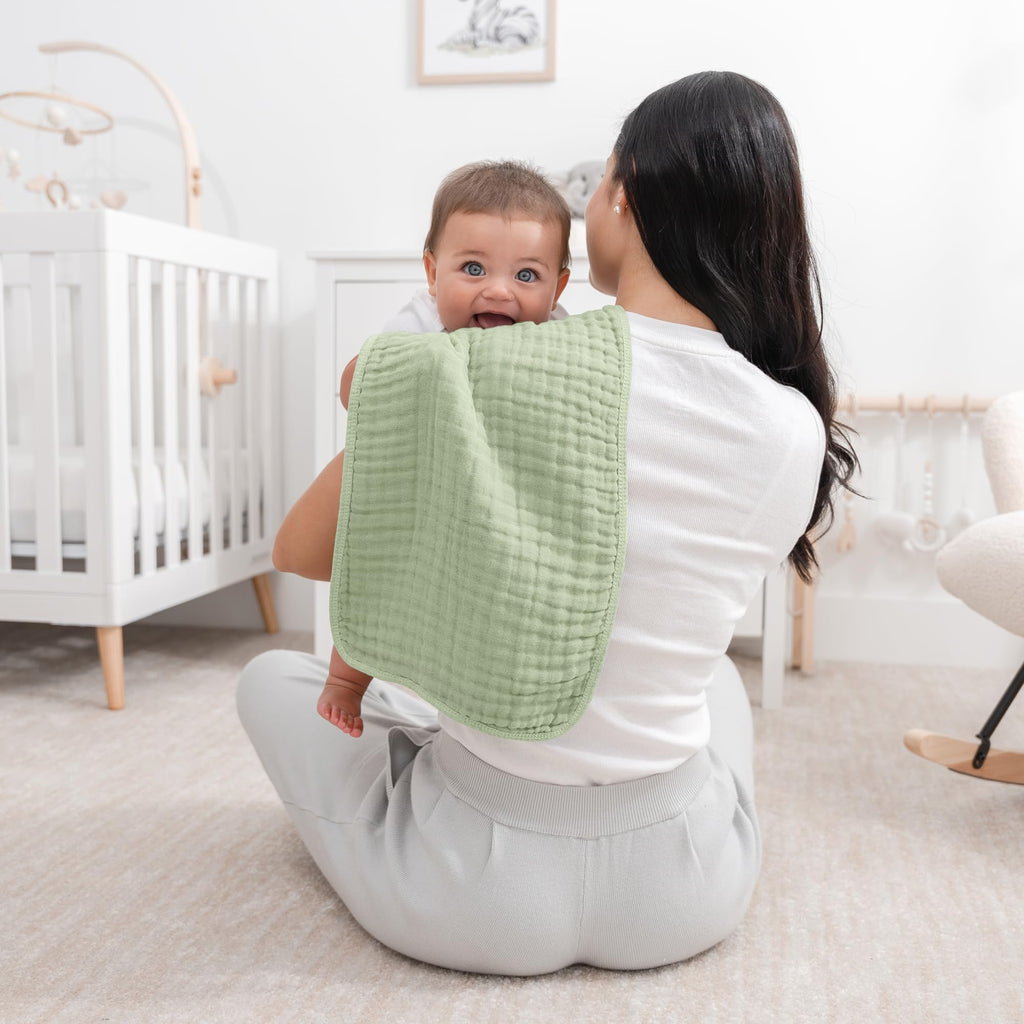 Comfy Cubs Muslin Burp Cloths 20x10" 10 Pack, Baby Burp Cloths - Sage