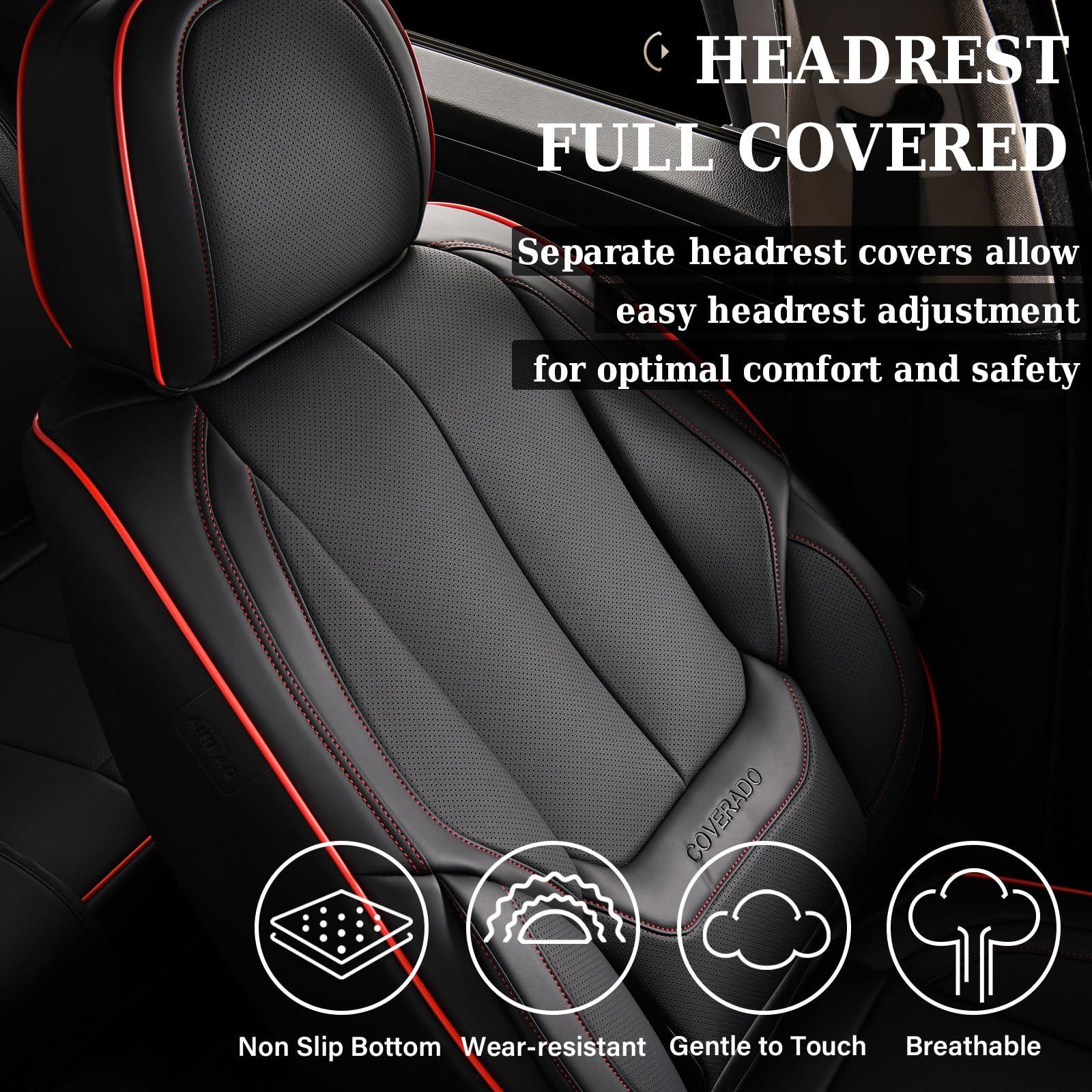 Coverado Car Seat Covers, Seat Covers for Cars, Waterproof Leather Auto Seat Protectors, Leather Car Seat Cushion, Car Interiors Accessories Universal Fit for Most Cars