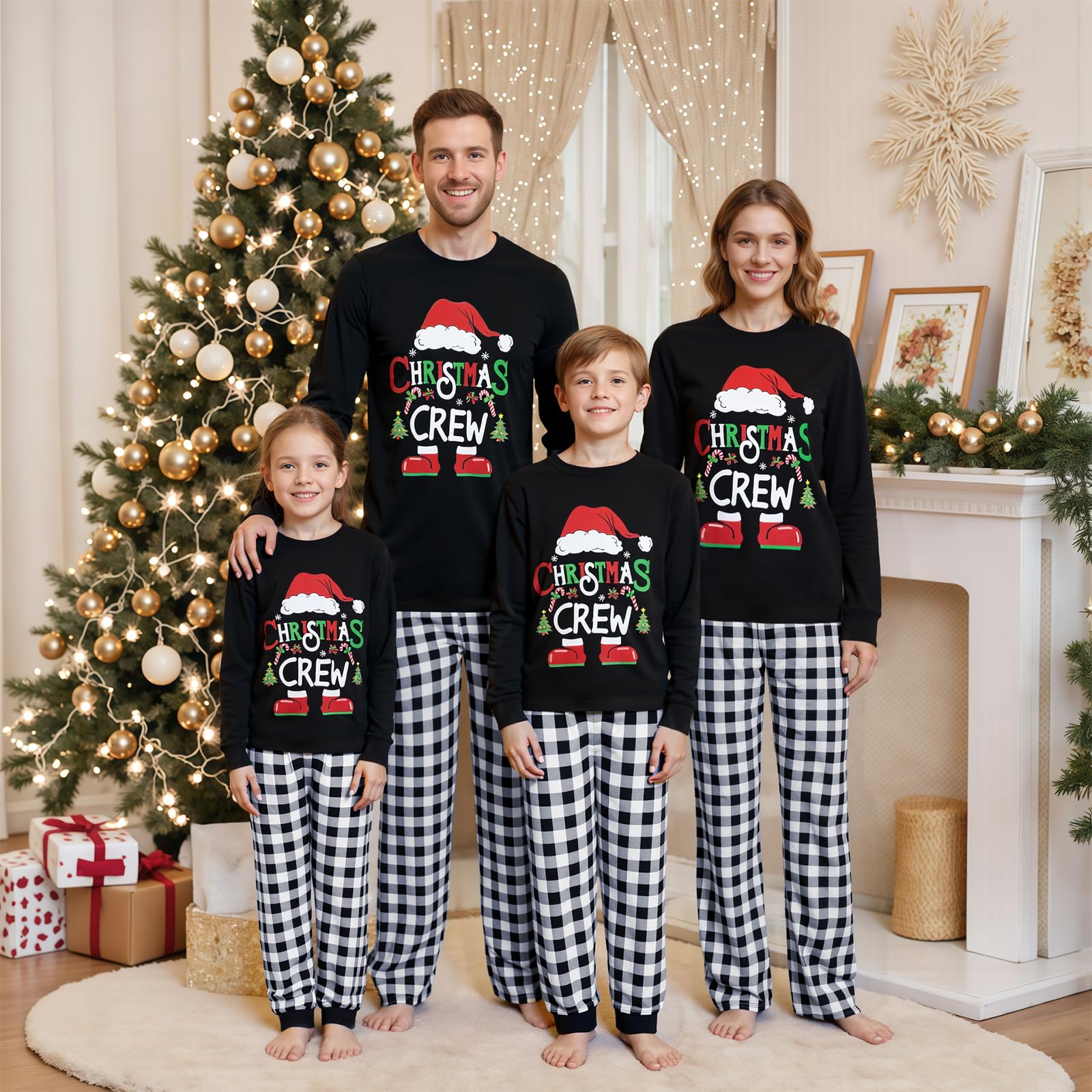 Awoscut Christmas Family Matching Pajamas Christmas Pjs Holiday Nightwear Sleepwear Sets Long Sleeve Pjs(kz-2, Mom, L)