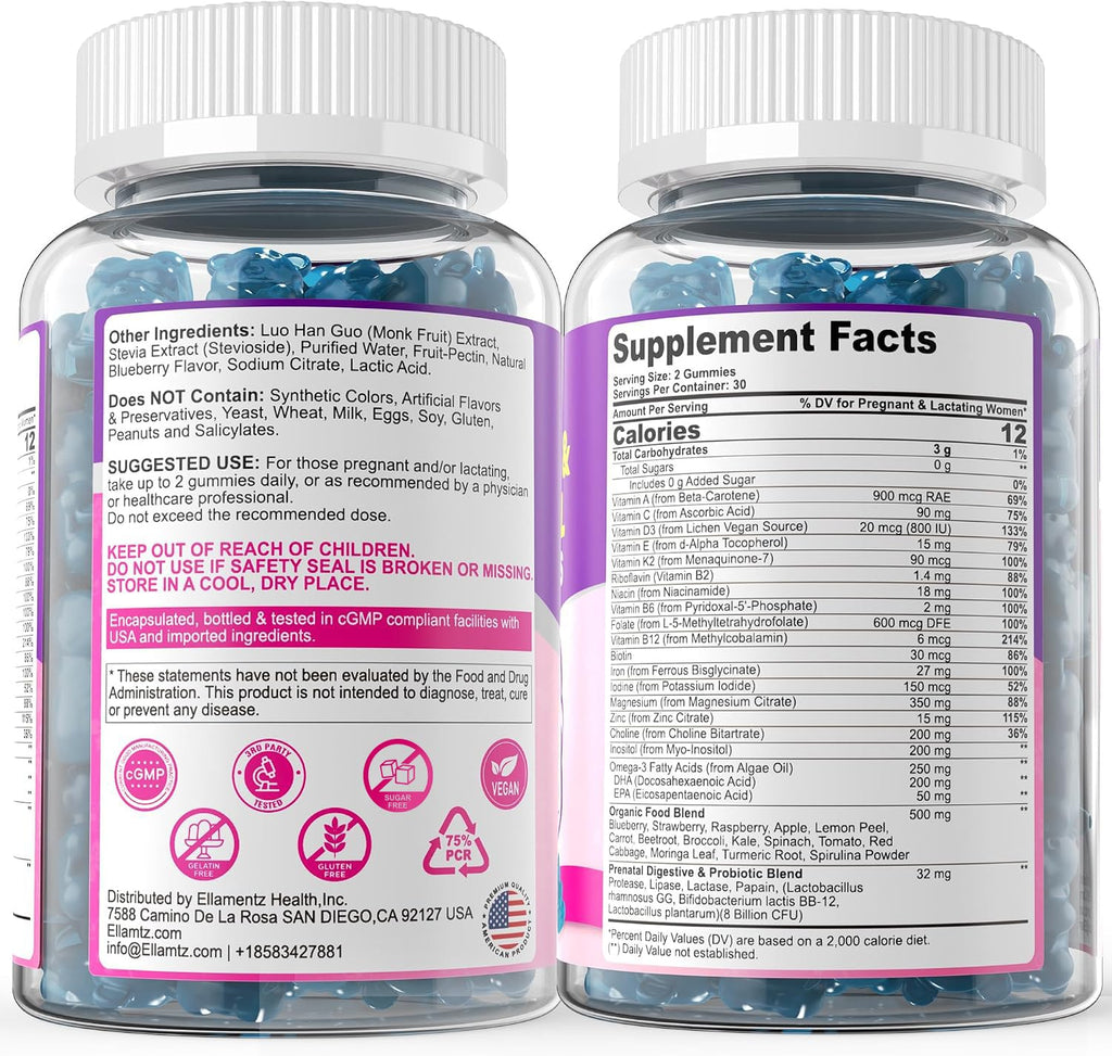 Prenatal Vitamins for Women Gummies + Methylfolate, DHA & Iron, Vegan,120Ct