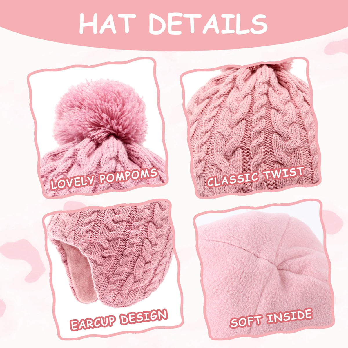 Duoyeree Kids Beanie Dinosaur Pom Pom Knit Winter Hat Fleece Lined for 1-7T