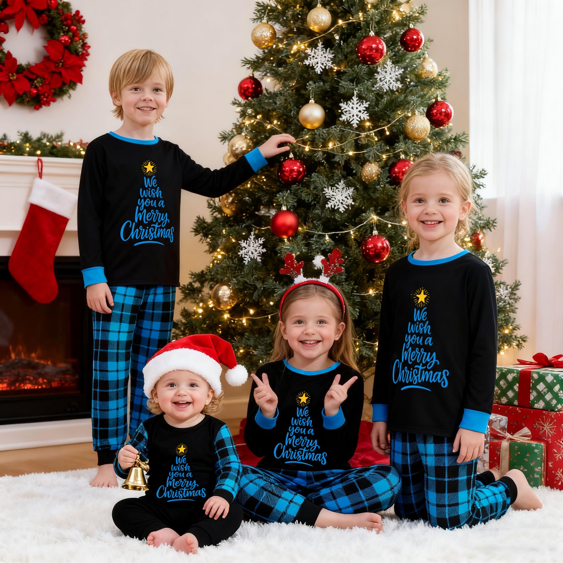 Awoscut Family Christmas Pajamas Matching Pajamas for Family, Xmas PJs Sets Holiday Sleepwear (on-25, Kids, 6 Years)