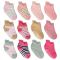 Zaples Baby Girls Non Slip Grip Ankle Socks with Non Skid Soles for Infants Toddlers Kids, 12 Pairs, Pink Princess, 12-36 Months