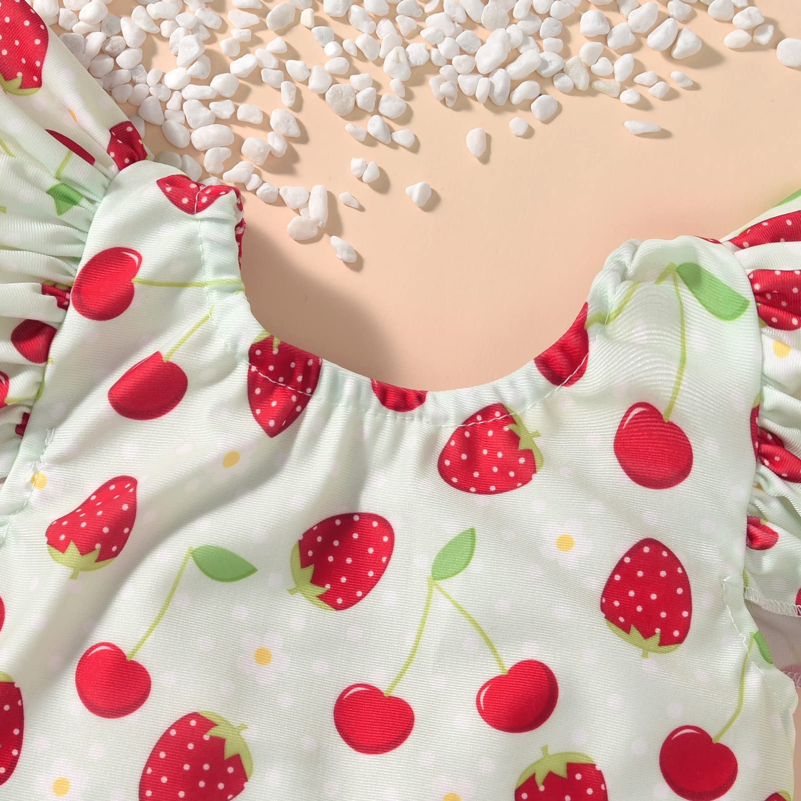 HIHA Baby Swimsuit Girl Infant Bathing Suit Ruffle Summer One Piece Strawberry Pattern Swimwear Sunsuit,0-6 Months