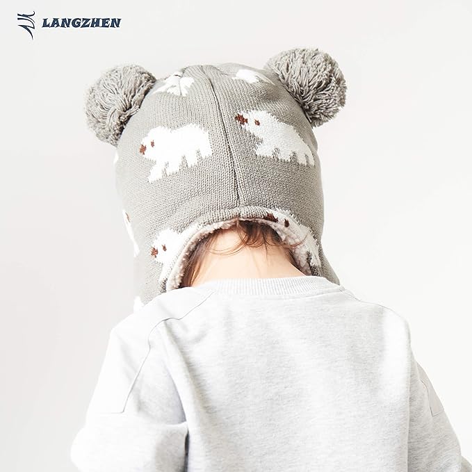 LANGZHEN Toddler Kids Infant Winter Hat,Earflap Knit Warm Cap Fleece Lined Beanie for Baby Boys Girls