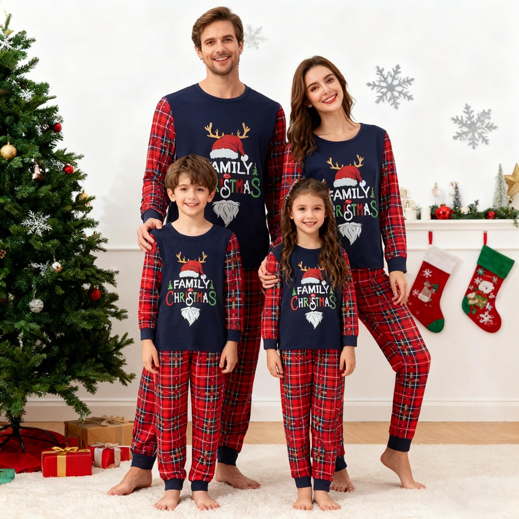 Awoscut Family Christmas Pajamas Matching Pajamas for Family, Xmas PJs Sets Holiday Sleepwear(&q-13, Kids, 3 Years)