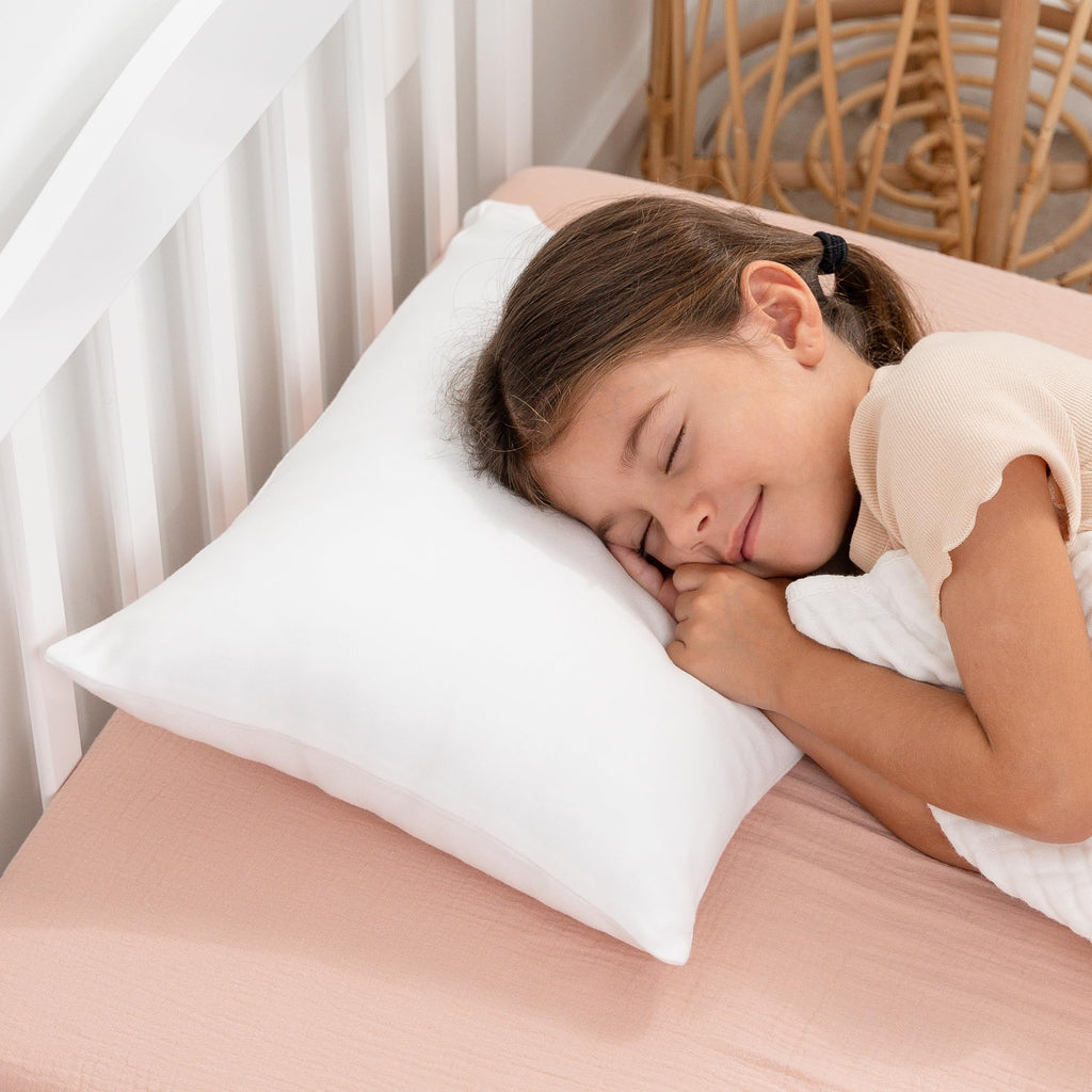 Comfy Cubs Toddler Pillow with Cotton Pillowcase, 13 x 18 in - Lightweight, Breathable Microfiber Fill for Sleeping and Travel - Soft and Cozy Small Pillow for Toddlers - White