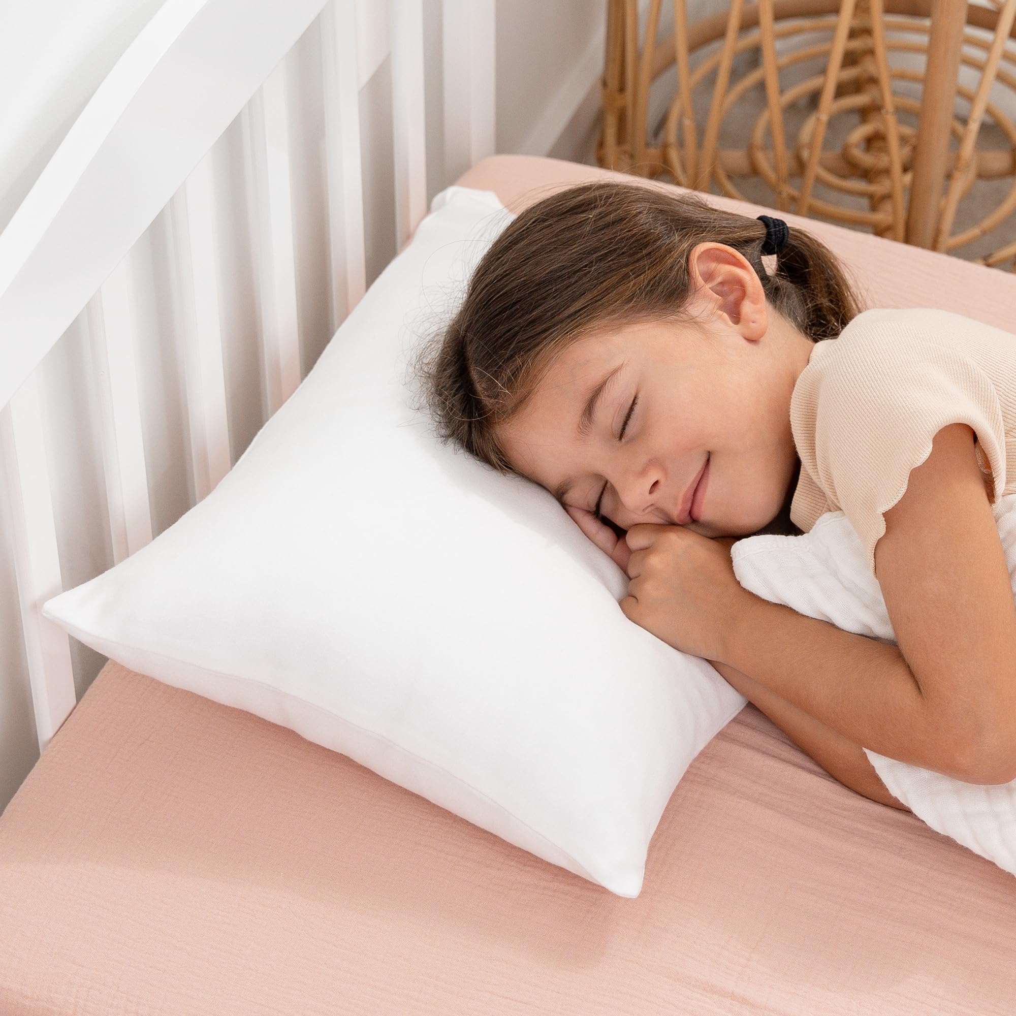 Comfy Cubs Toddler Pillow with Cotton Pillowcase, 13 x 18 in - Lightweight, Breathable Microfiber Fill for Sleeping and Travel - Soft and Cozy Small Pillow for Toddlers - White