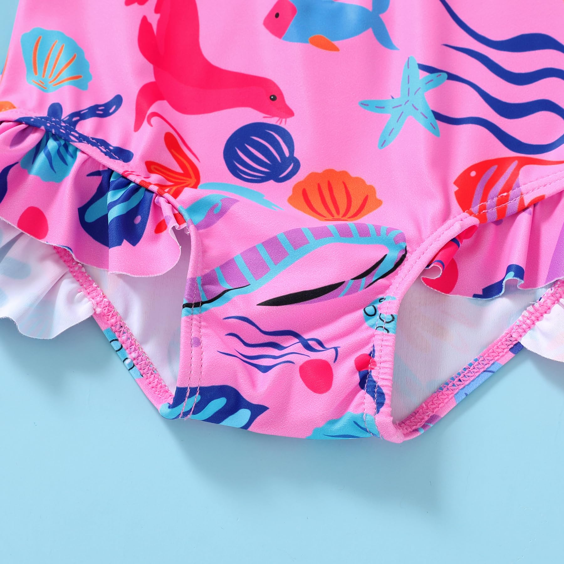 Infant Baby Girl Swimsuit One-Piece Long Sleeve Rash Guard with Hat Set Floral Zipper Bathing Suit Leopard Beach Wear(ROSEO, 12-18 Months)