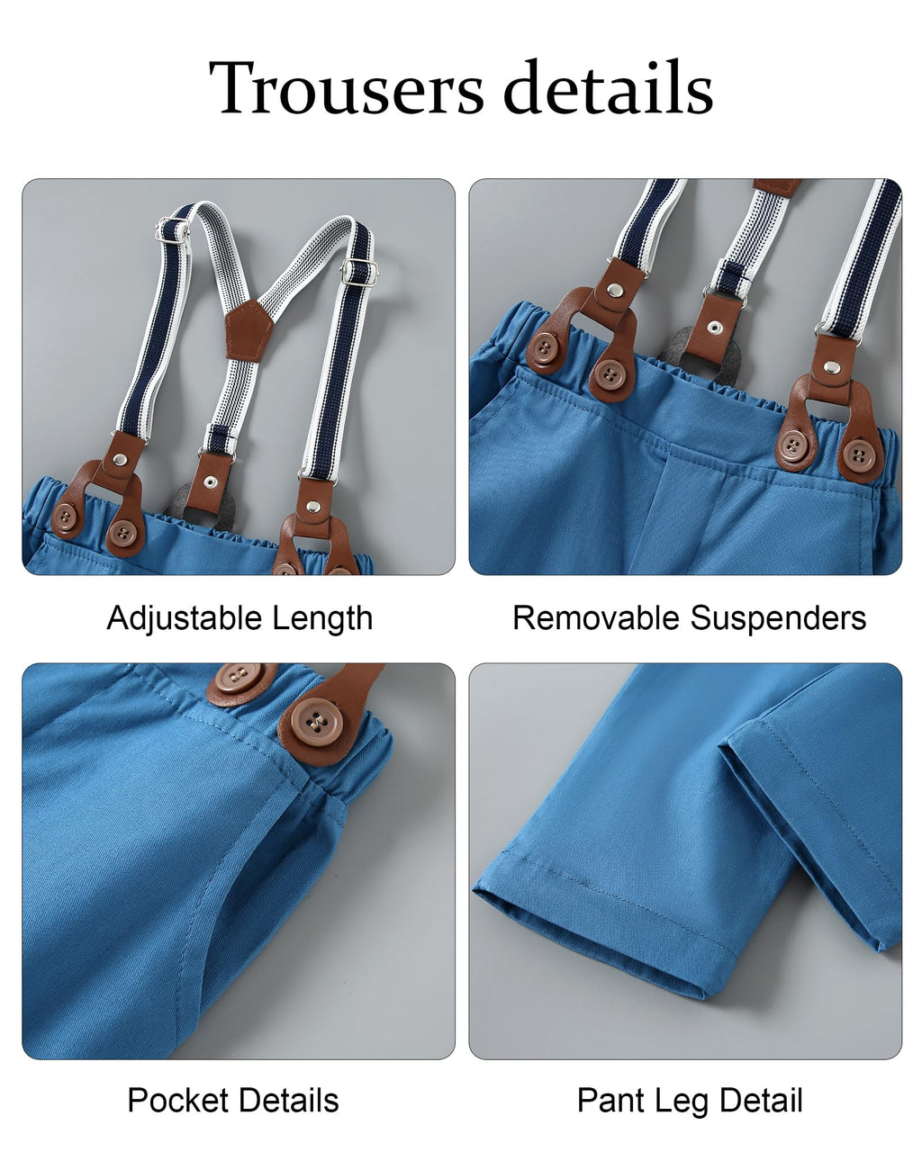 Boys Suit Boys Wedding Suit Blue Boy Dress Shirt with Bowtie/Suspender Pants Big Kid Gentleman Outfits 9-10 Years.