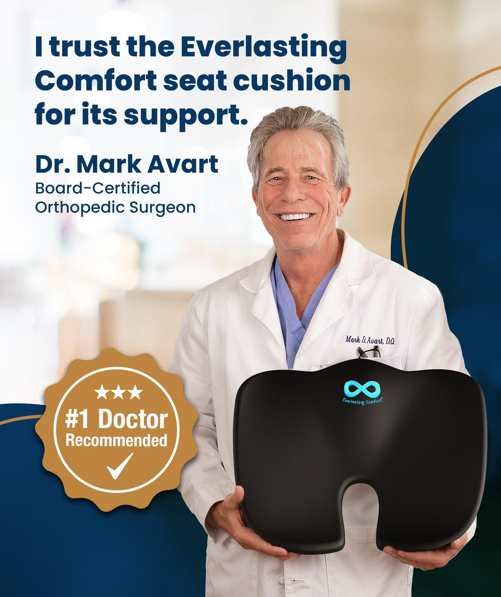 Everlasting Comfort Doctor Recommended Memory Foam Seat Cushion for Office Chairs & Car - Ergonomic Office Desk Accessories - Cushions for Tailbone Pain Relief, Sciatica (Black Airflow, Large)