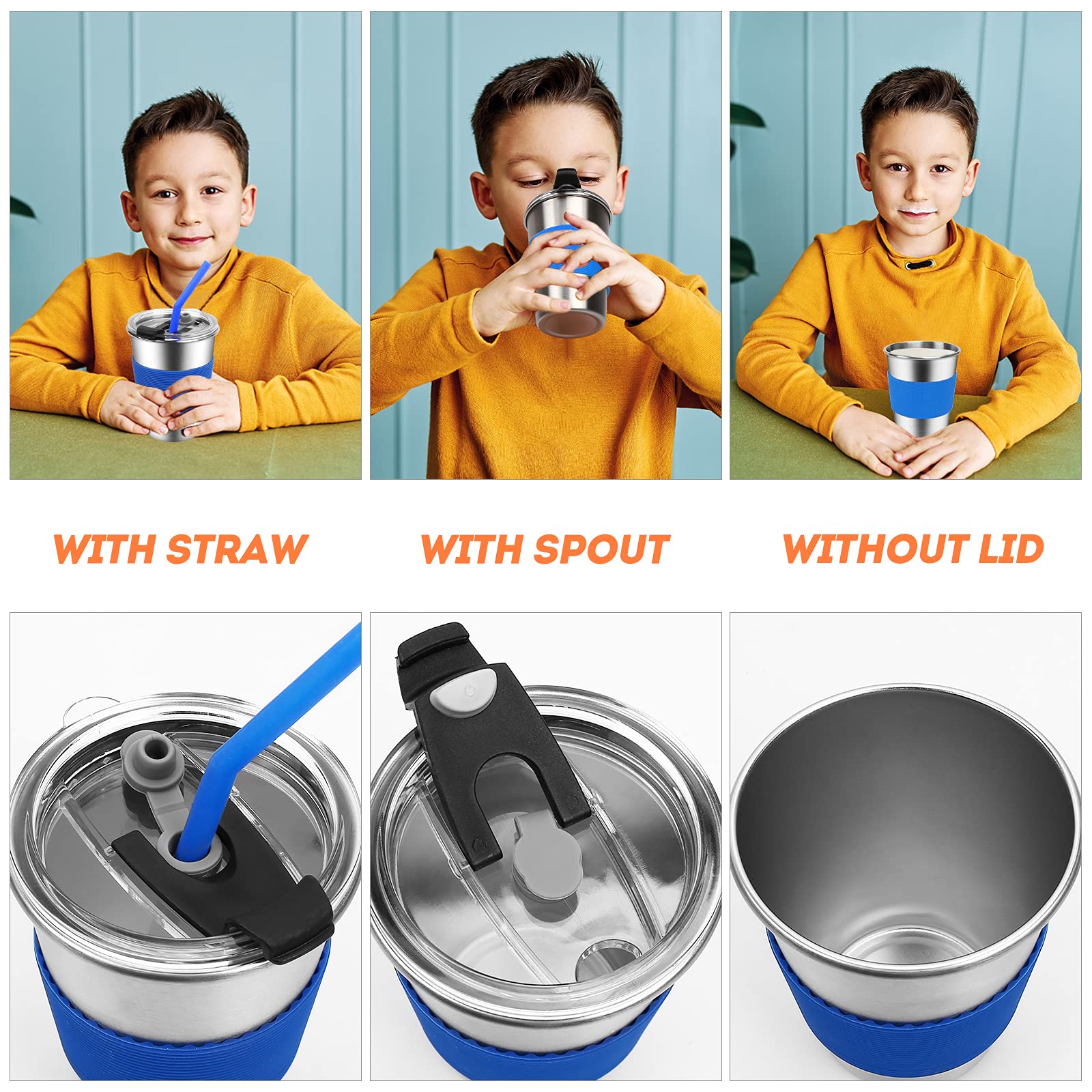 Vermida Kids Cups with Straws and Lids, 5 Pack 12oz Spill Proof Toddlers Straws Tumbler with Lids, Stainless Steel Sippy Cups with Lids for School, Outdoor