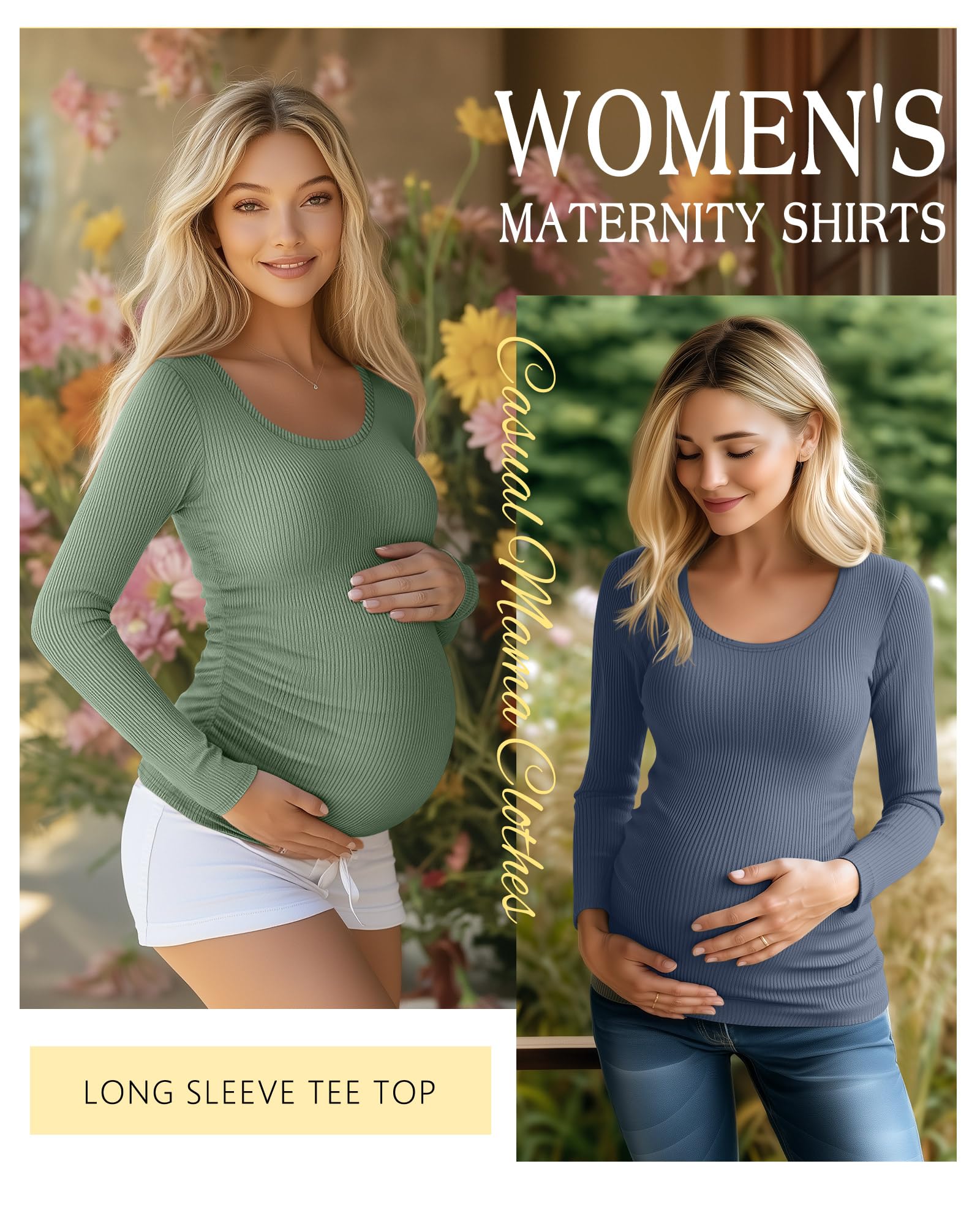 Riyiper 4 Pack Women's Cotton Ribbed Maternity Shirts, 4-Color, Medium