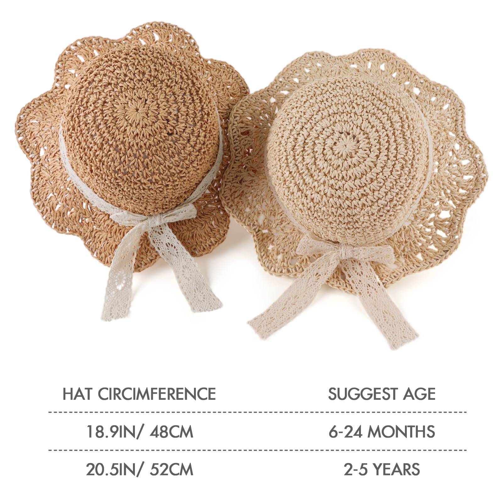 JANGANNSA Baby Girl Straw Hat Outdoor Baby Sun Protection Hats Summer Bowknot Beach Cap for Infant Toddler Girls(Lace Bow-Pink,2-5 Years)