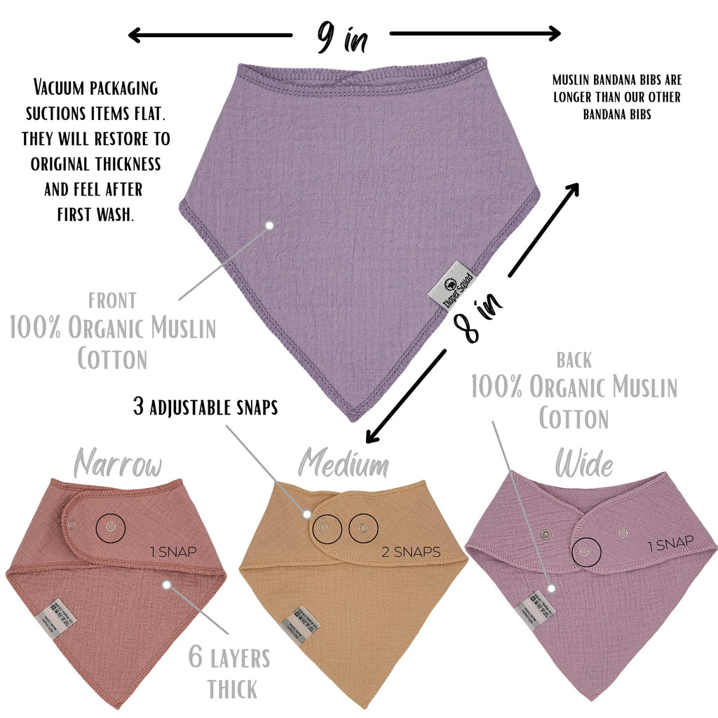 Diaper Squad 10-Pack 100% Organic Muslin Cotton Baby Bibs for Baby Boy, Girl (Girly Solids - 100% Muslin, 10-Pack)