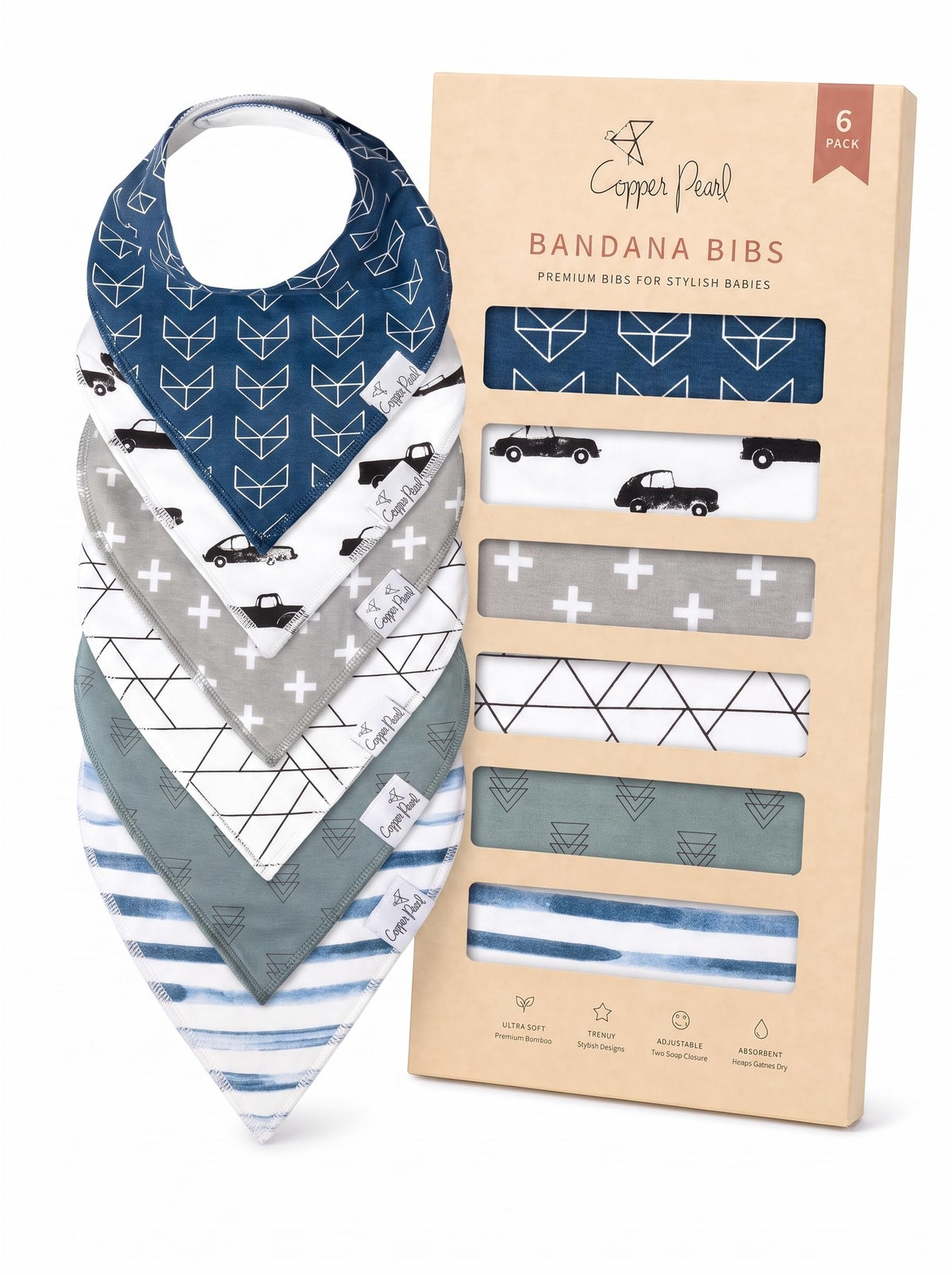 Copper Pearl Baby Bibs for Baby Boy or Girl – Bandana Drool Bibs for Teething, Absorbent Bibs for Eating, Newborn to Toddler, 4 Pack, Black Basics